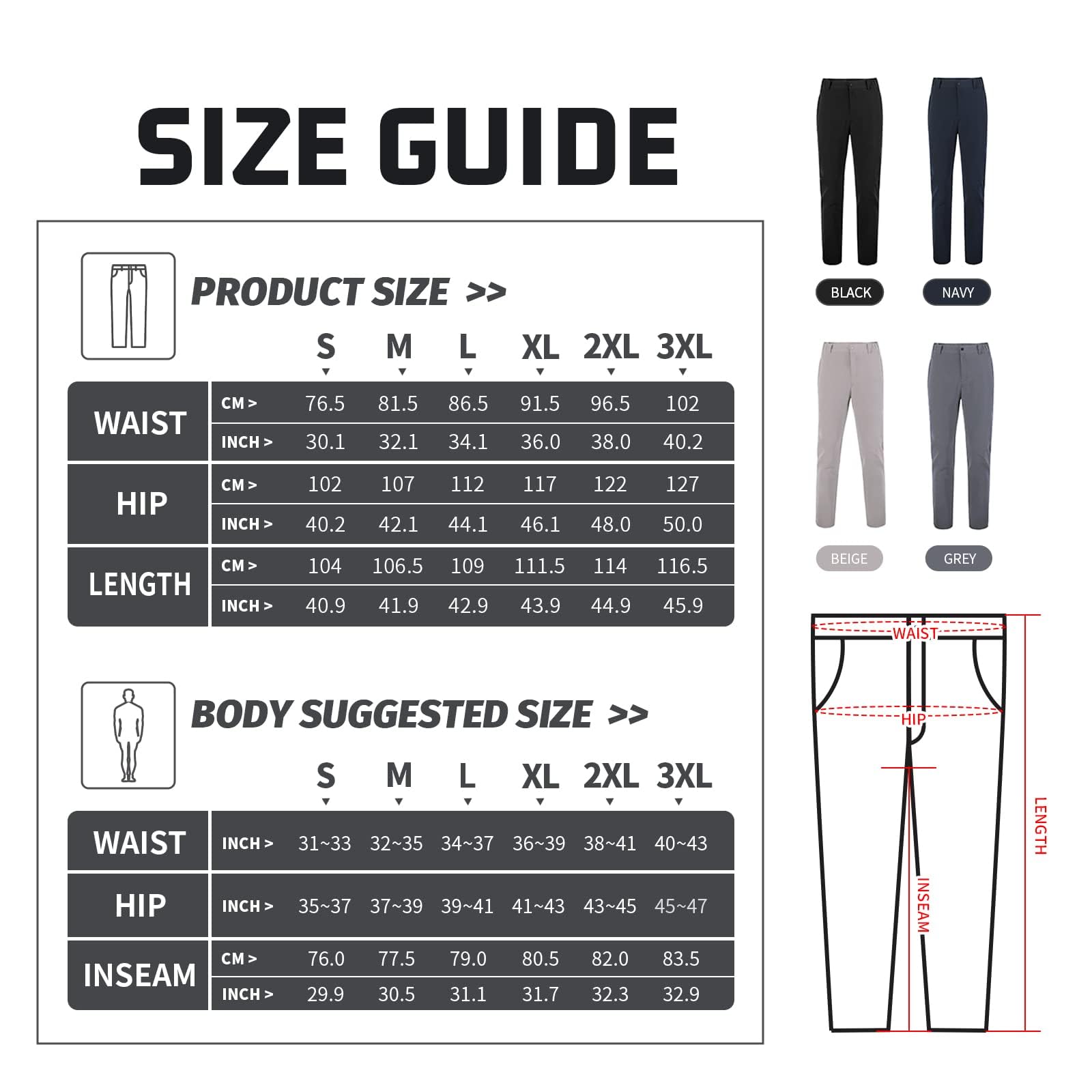 Pantalon Golf Homme Extensible Imperméable Pantalon Homme Slim Stretch Coupe Droite Sports Golf Pants Taille élastique avec 4 Poches Noir S