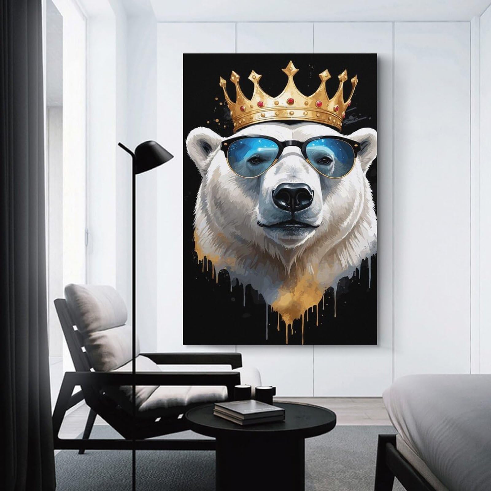 Junmoney Cool Polar Bear King Home Decor Wall Art, 24x36inch(60x90cm), for Wall Displays, Bedrooms Or Room Updates, Ideal for Building A Coordinated Art Wall