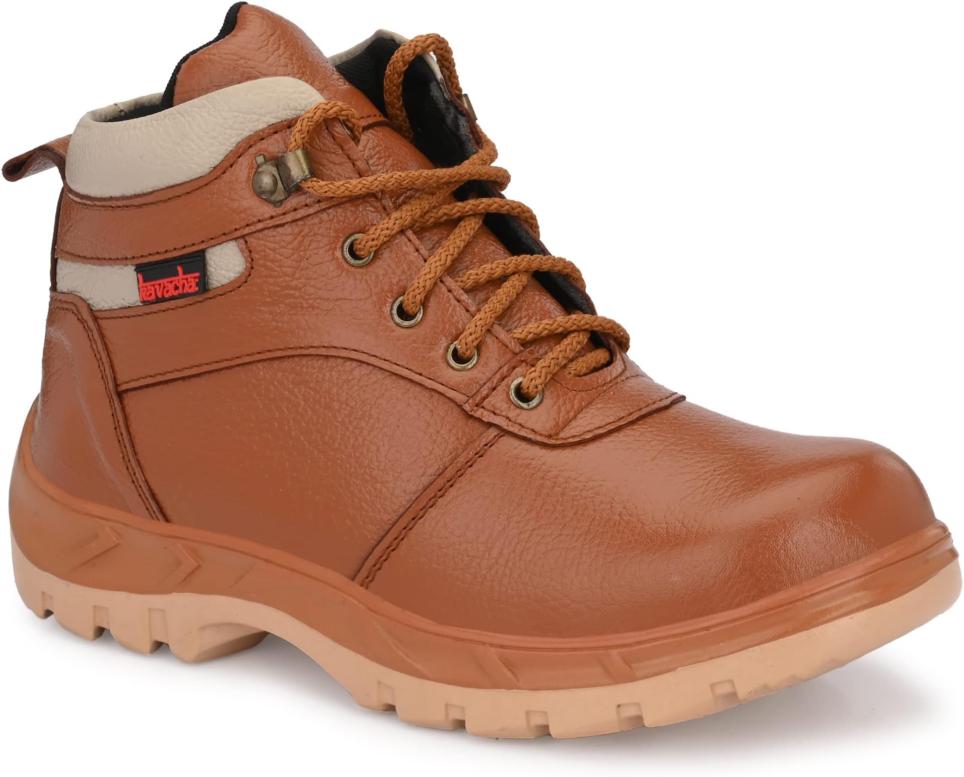 KAVACHA Pure Leather Steel Toe Mens Safety Shoe, S47 Size 9 Brown