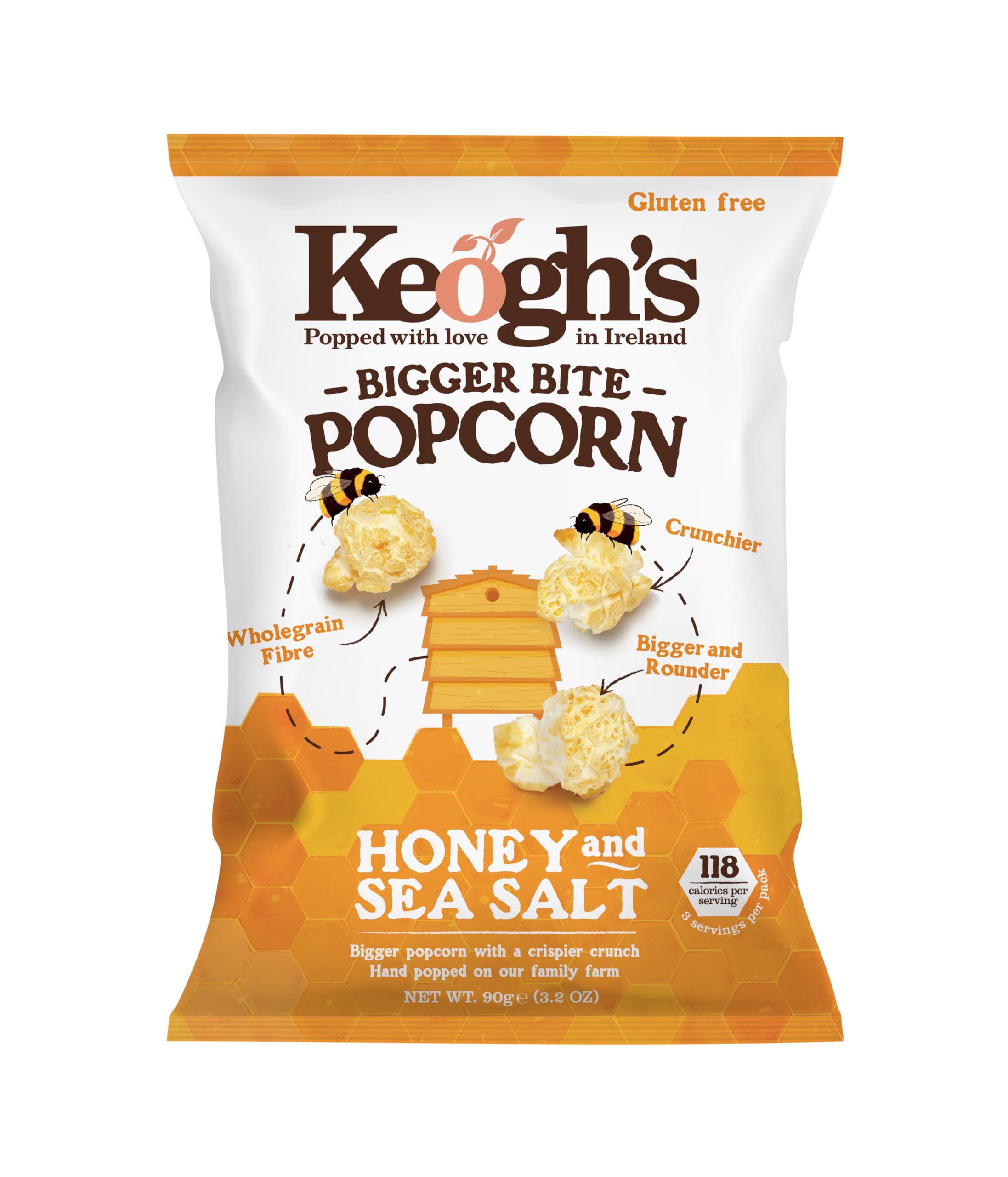 Keogh's Bigger Bite Honey & Sea Salt Popcorn, 90G (3.2oz), Pack of 3