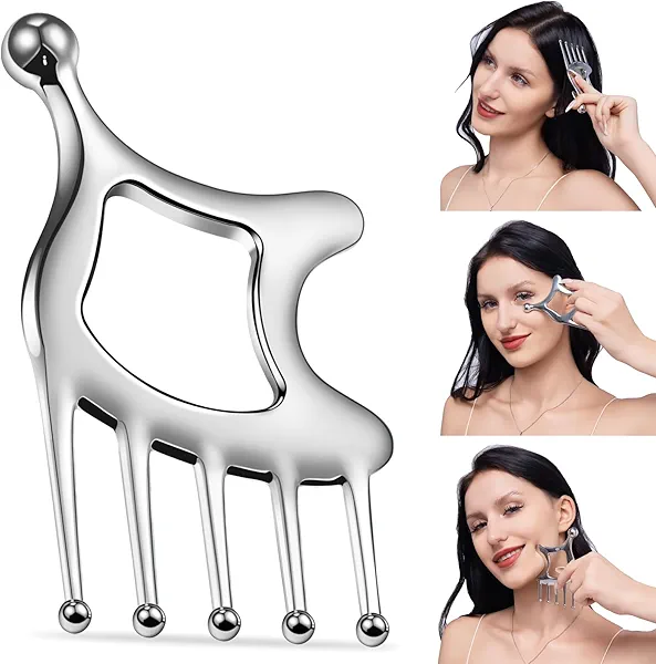 Gua Sha Tool with Handle-5in1 Scalp Massage Tool for Head&face&Body,Protable Scalp Massage Comb Guasha Tool for Deep Relaxation and Relieving Fatigue & Pain,Hand Held Head Massager for Office Home SPA