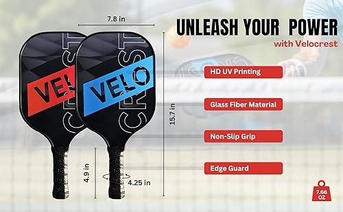 Miniatura 3 de Juego de paletas de pickleball 2 paletas ligeras con material de fibra de carbono y acabado de fibra de vidrio para disparos controlados, diseño