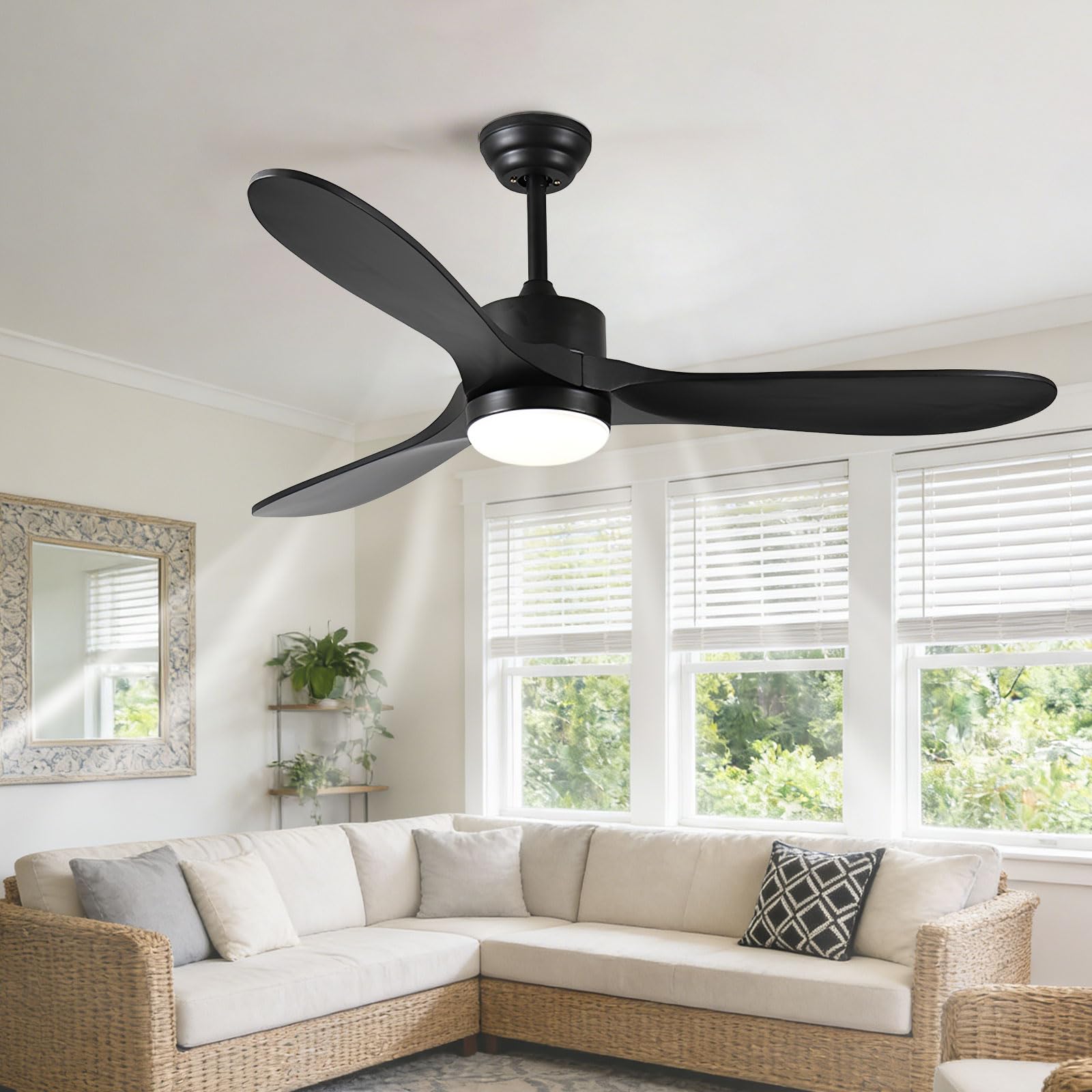 HXYSXHJUO Wood 42in Ceiling Fan with Light Modern Smart Remote/APP/Voice Control, 6 Speeds Quiet Black Fans Dimmable LED for Bedroom Dining Room Living