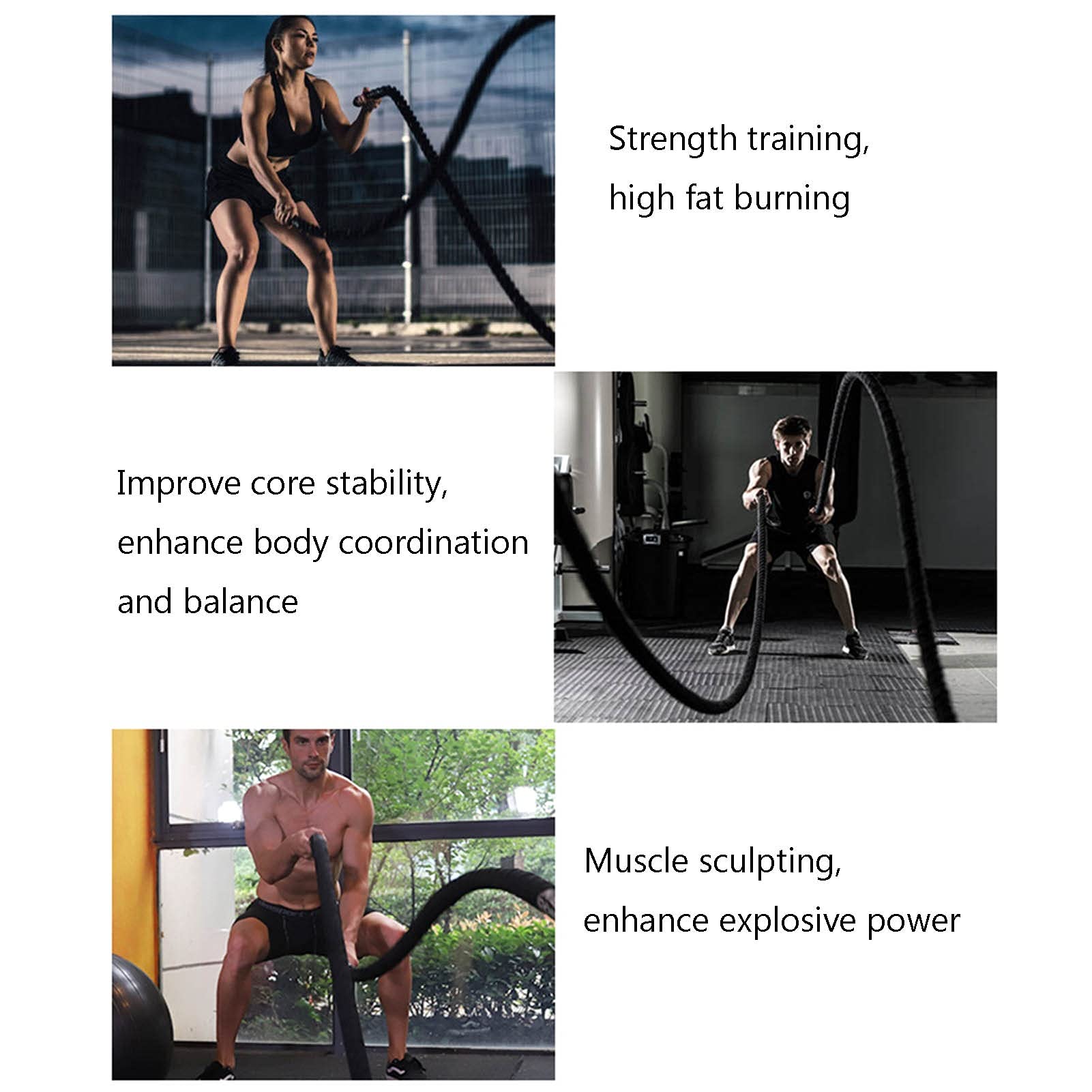Battle Rope Hua Krafttraining Battle Seil 9m / 12m / 15m, Schwere Skipping Sports Seil, Multifunktionales Männliches Und Weibliches Fitnessseil, Für Aerobic-Übungen (Size : 9m)
