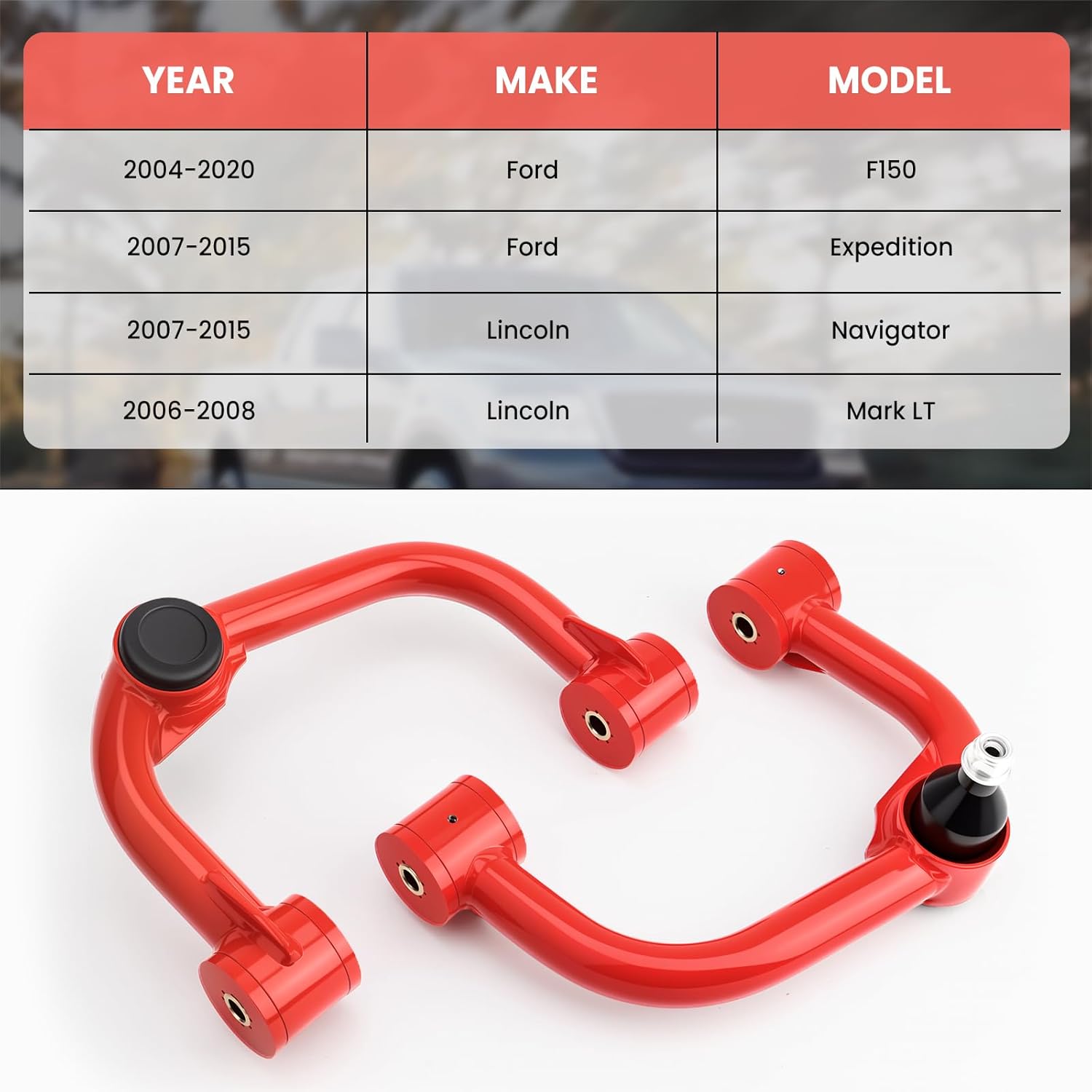 2-4" Front Upper Control Arms Compatible with F-150 2004-2020, Expedition Lincoln Navigator 2007-2015, Lincoln Mark LT w/Ball Joint 2006-2008 Replacement Factory/Stock Suspension Arms, Red