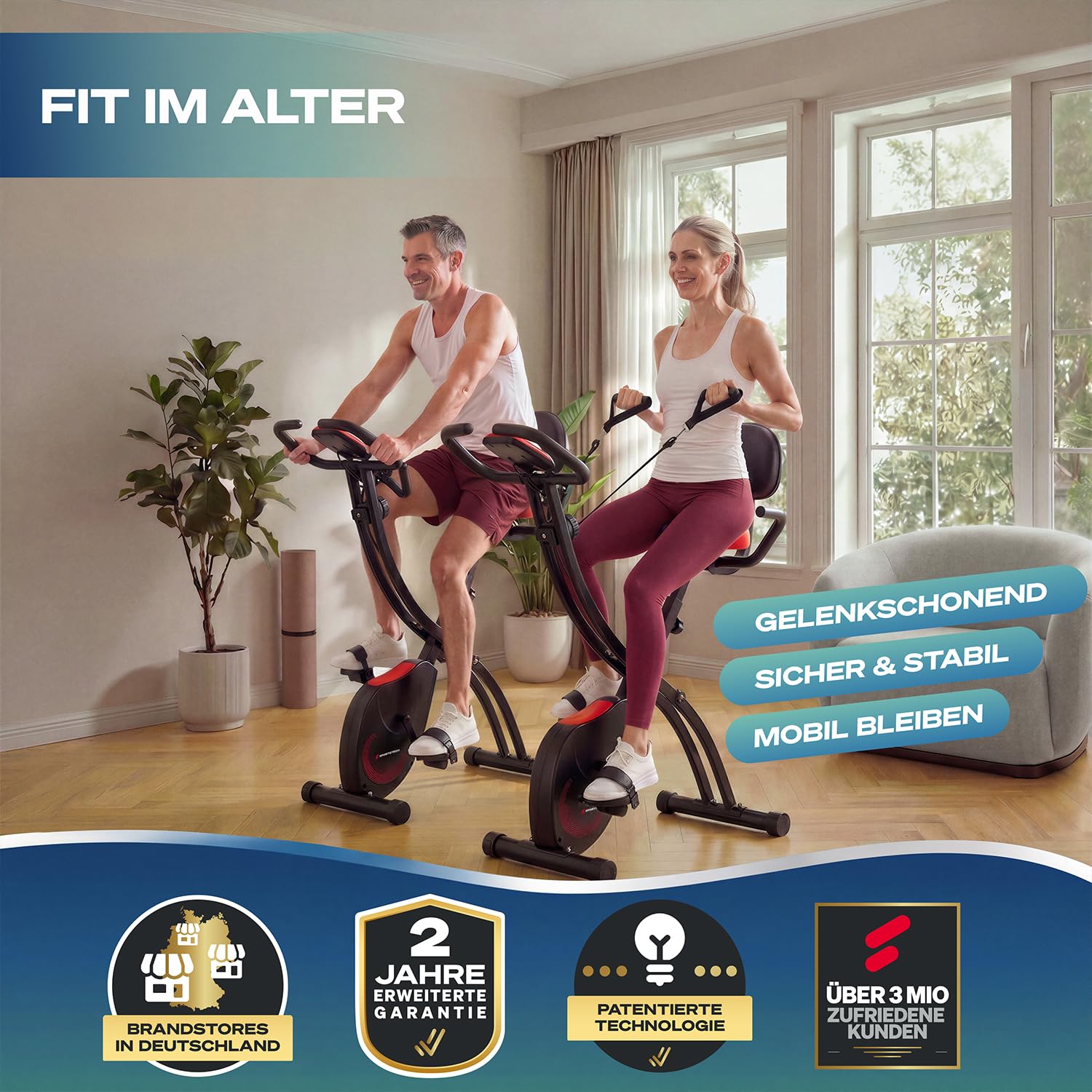 Sportstech Heimtrainer fahrrad Klappbar 3in1, [CurvedX] tiefer Einstieg, bis 150 KG, Ergometer, Hometrainer fahrrad, Ergometer Heimtrainer Senioren, Fitnessbikes, fitnessgeräte für zuhause, X150
