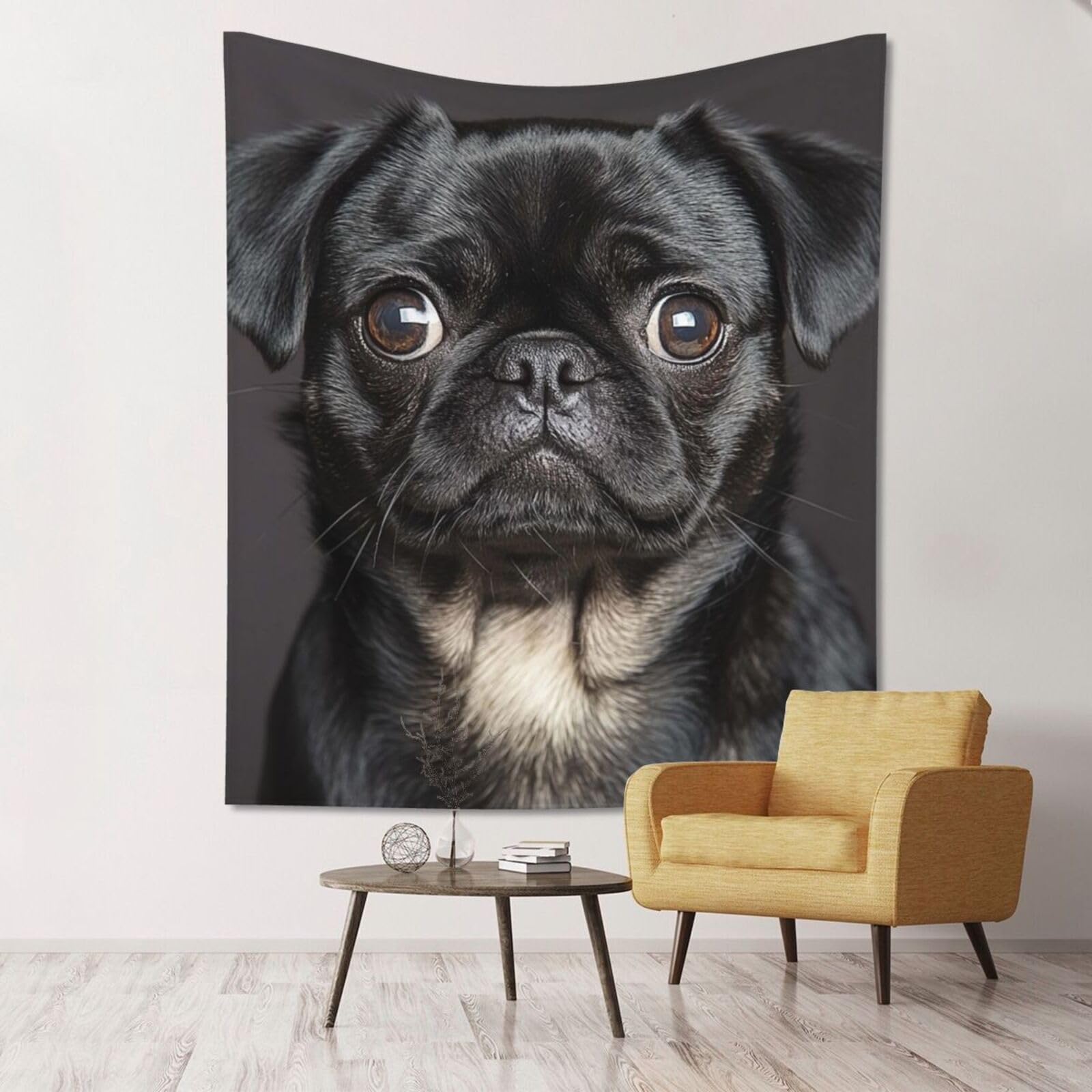 XOPEKVLAWM Tapestry Wall Hanging for Bedroom Aesthetic Wall Mural Tapestries 152x130 cm Art Backdrop Cute Black Pug Dog Tapestries Landscape Poster Tapestry for Living Room Dorm Office Home Decor