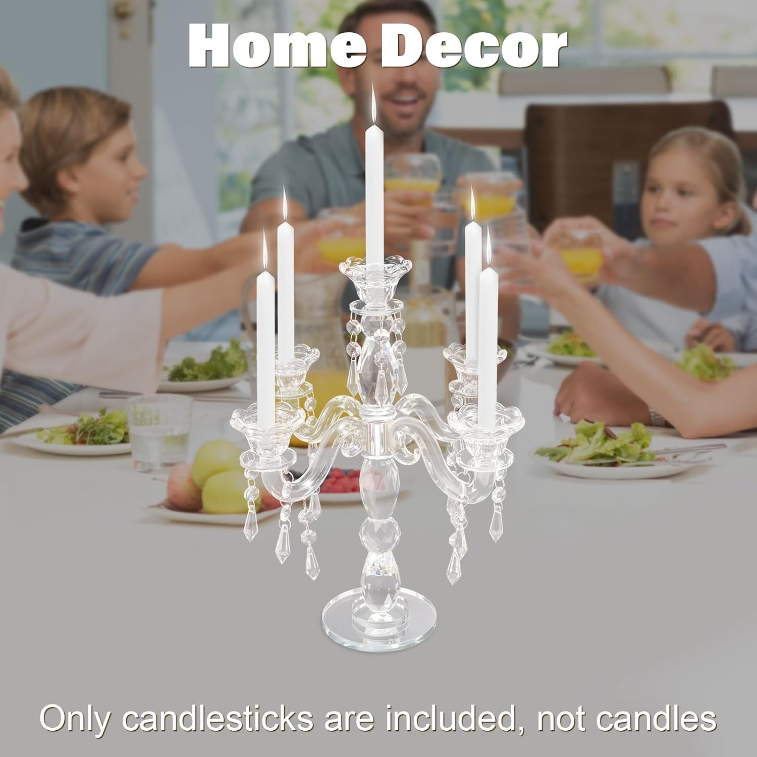 5 Arm Crystal Candle Holder Modern Clear Candlestick Holders Vintage Candelabra Centerpieces for Tables Candle Centerpieces for Home Wedding Centerpieces Dinner Party Formal Event Table Decoration
