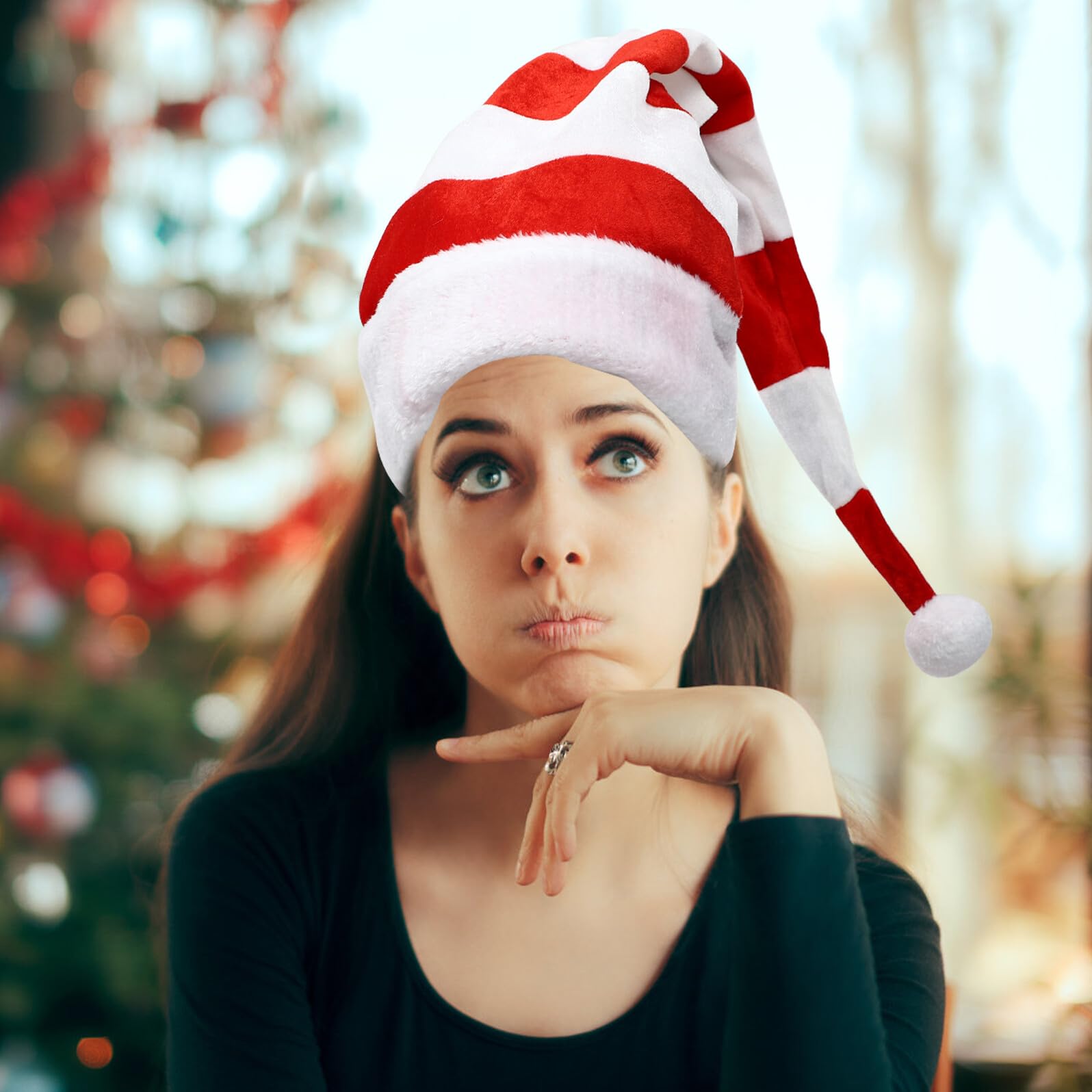 Sewroro Sombreros de Navidad para Fiestas 2 Piezas Gorros de Vestir Rojo y a Rayas Accesorios para Disfraces Navideños Decoración para Eventos y Actuaciones Festivas
