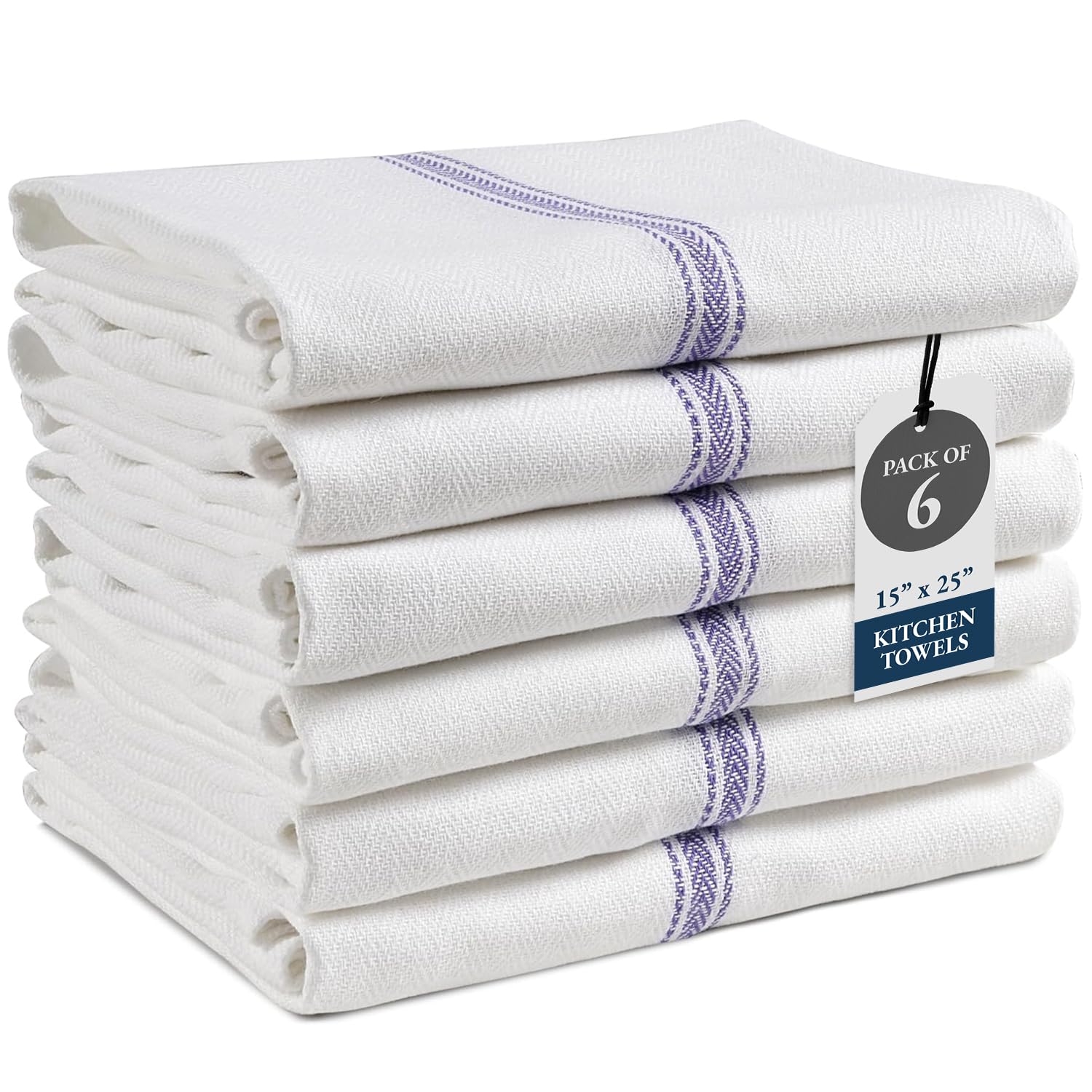 Kitchen Towel Set - 100% Cotton Kitchen Towels, Reusable Dish Rags, Blue Dish Towels for Kitchen, Soft Absorbent Tea Towels, Durable Kitchen Hand Towels, 14β x 25β Kitchen Dish Towels - 6 Pack