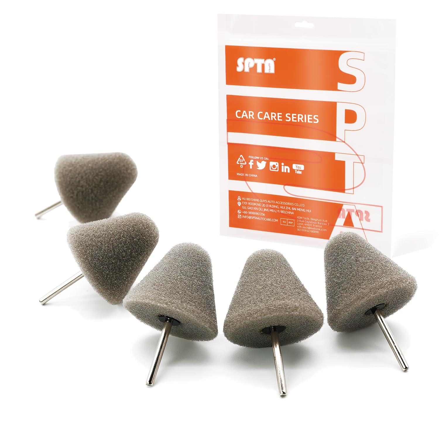 SPTA Gray Light Cut &amp; Finish Pad with 1/8" Shank, 5Pcs Gray Flexible Shaft Cone Polishing Pad Set,Mini Car Detailing Pads for Small Area for Flexible Shaft &amp; Drill Attachment -PT191-5
