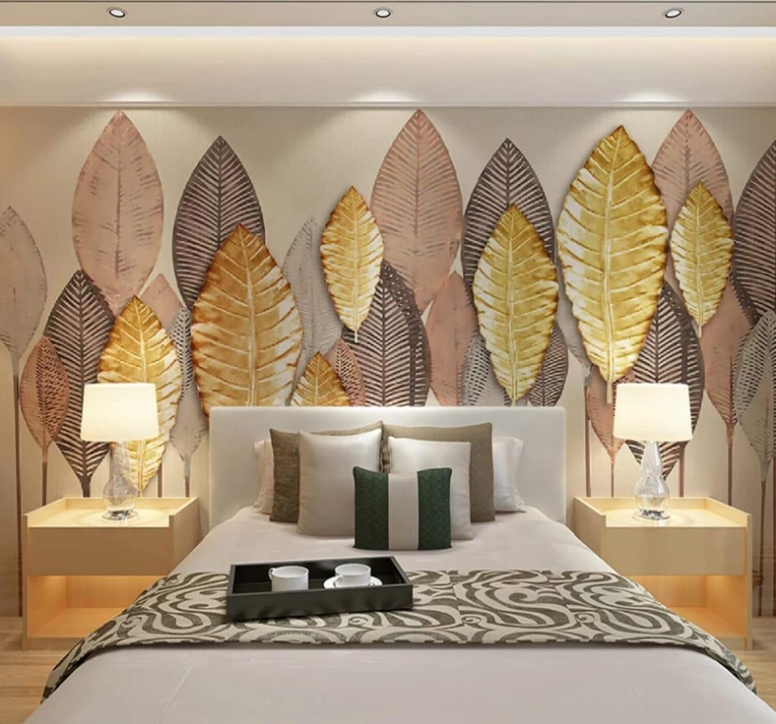 XLMING Abstract Vintage Gold Leaves Art Unique 3D Wallpaper Luxury Silk Study Dining Feature Sofa Grey Bedroom Living Room Tv Decorative Wall-300cm×210cm