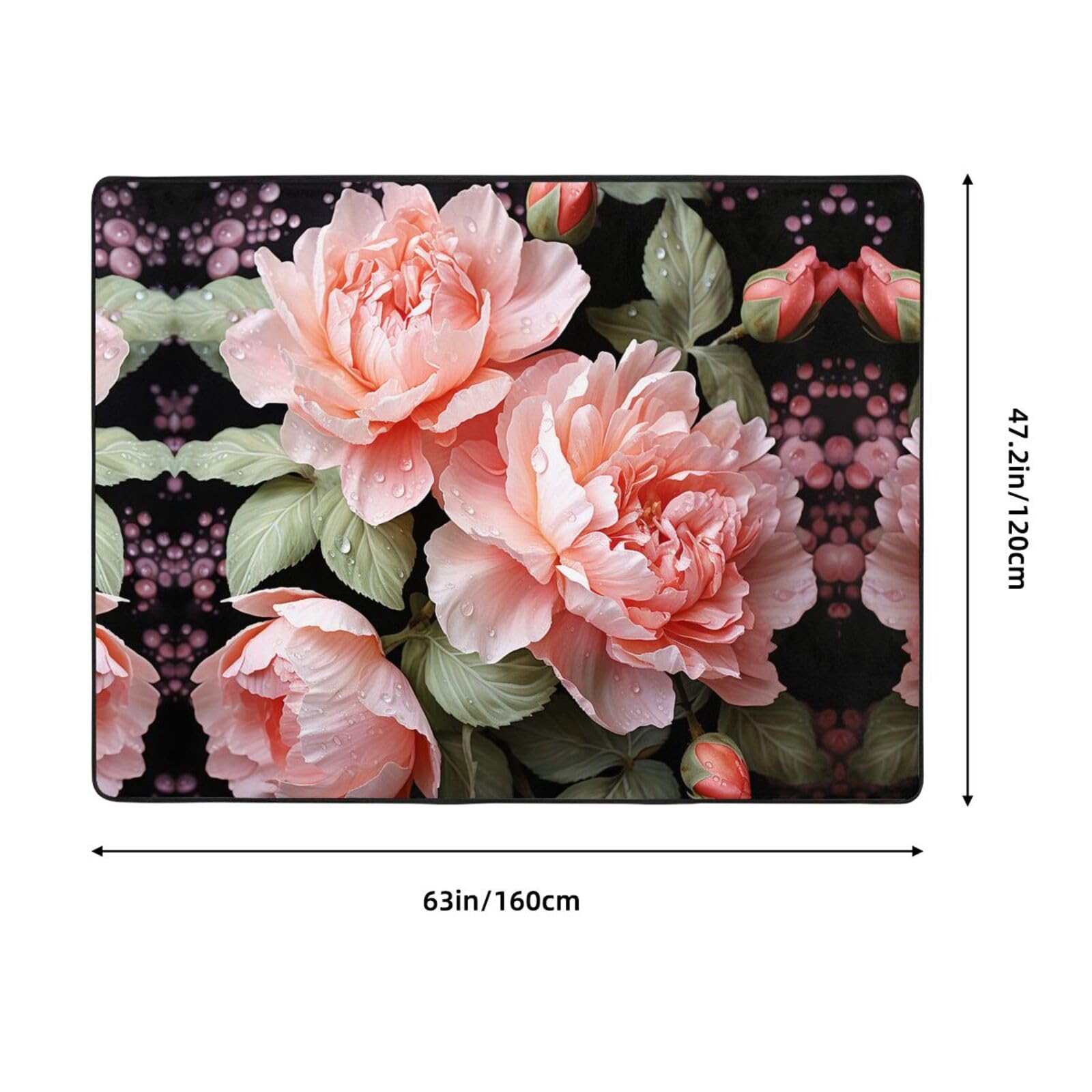 Felpudo antideslizante de franela con diseño de flores de peonía, 160 x 122 cm, para puerta delantera y trasera, para interiores y exteriores