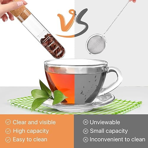 Miniatura 4 de Infusor de té de vidrio, coladores de vidrio con tapa de corcho, difusor de vidrio reutilizable para té y té sueltos, colador de té transparente
