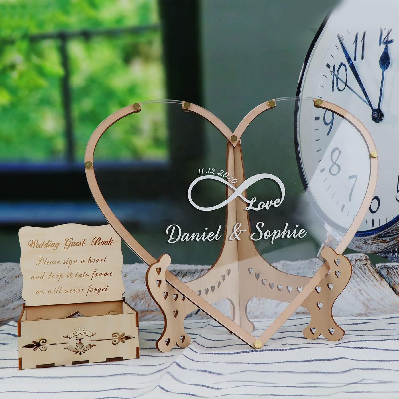 Wedding Guest Book Alternative,with Box and Small Hearts,Personalized Infinity Love Heart Drop Guest Sign for Rustic Wedding Decorations,Anniversary and Birthday(style4, Heart)