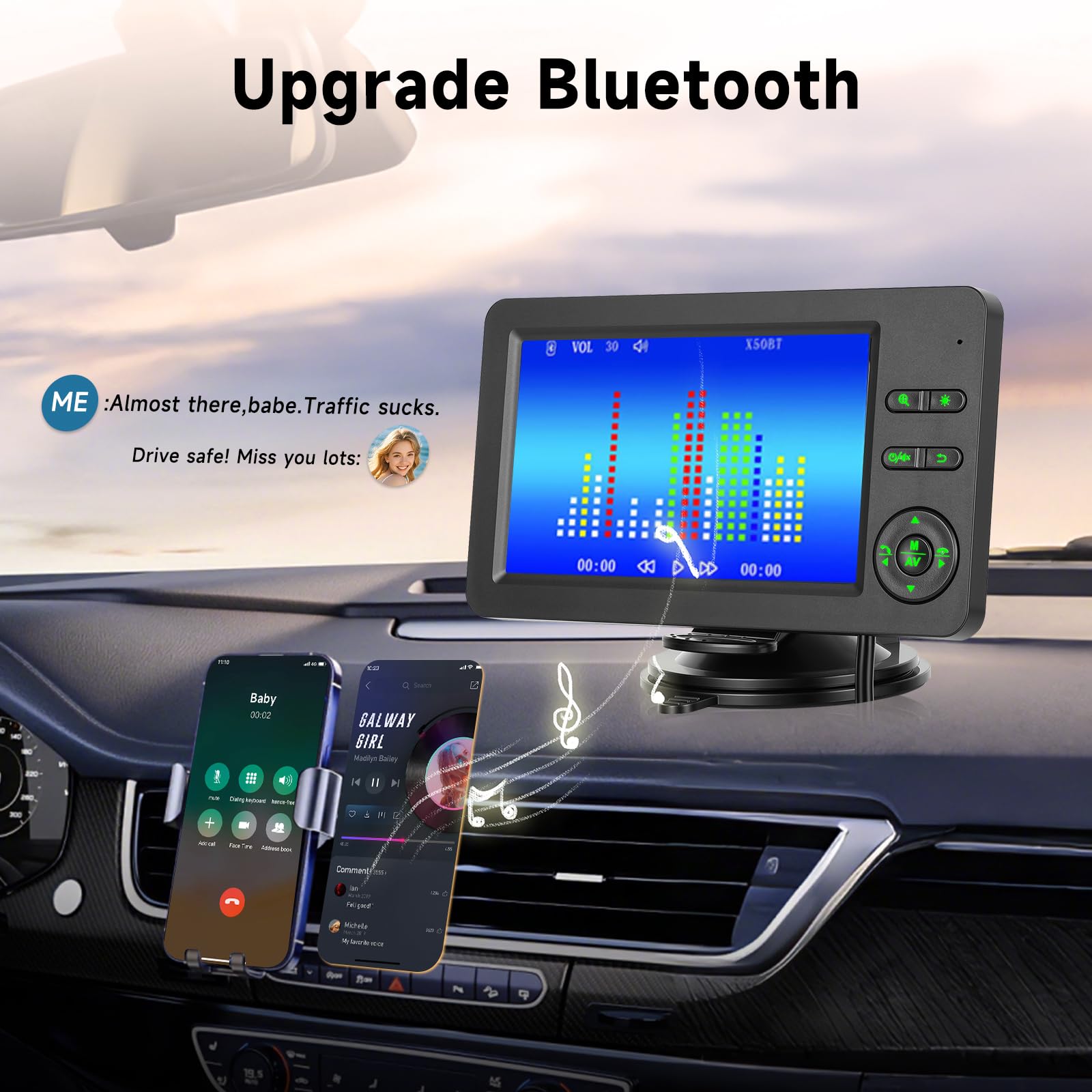 VECHTEL Monitor Bebé para Coche Asiento Trasero, Pantalla 4,3'' HD 720P, Cámara Gran Angular 360°, Visión Nocturna, Bluetooth, Teclas Retroiluminadas, Instalación Rápida para Viajes Familiares