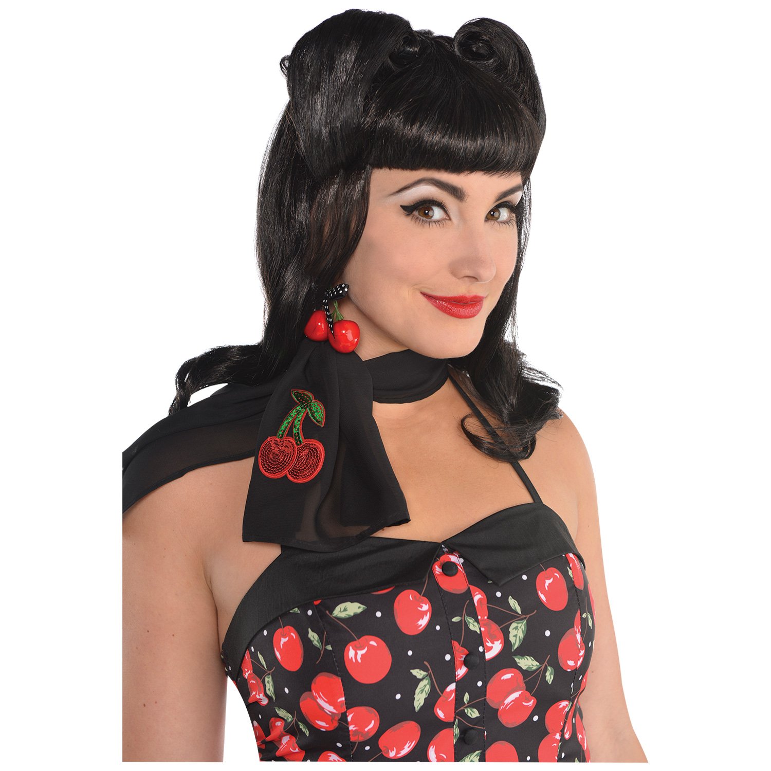 amscan Neck Scarf-1 Pc Rockabilly Cherry-Bufanda para el Cuello, 1 Unidad, Color Negro, Talla única (845866-55)