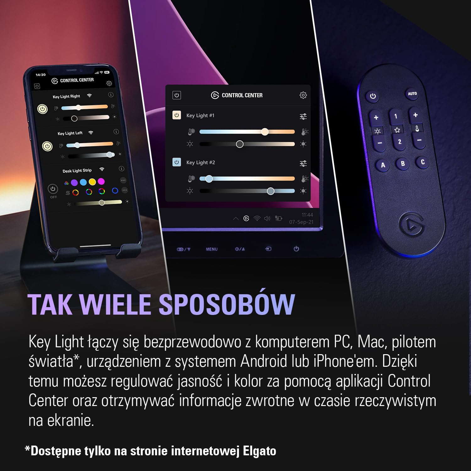 Elgato Key Light, oświetlenie studyjne 2800 lumenów | Zacisk na biurko, transmisje, nagrywanie, wideokonferencje, regulacja w aplikacji, Mac, PC, iOS, Android