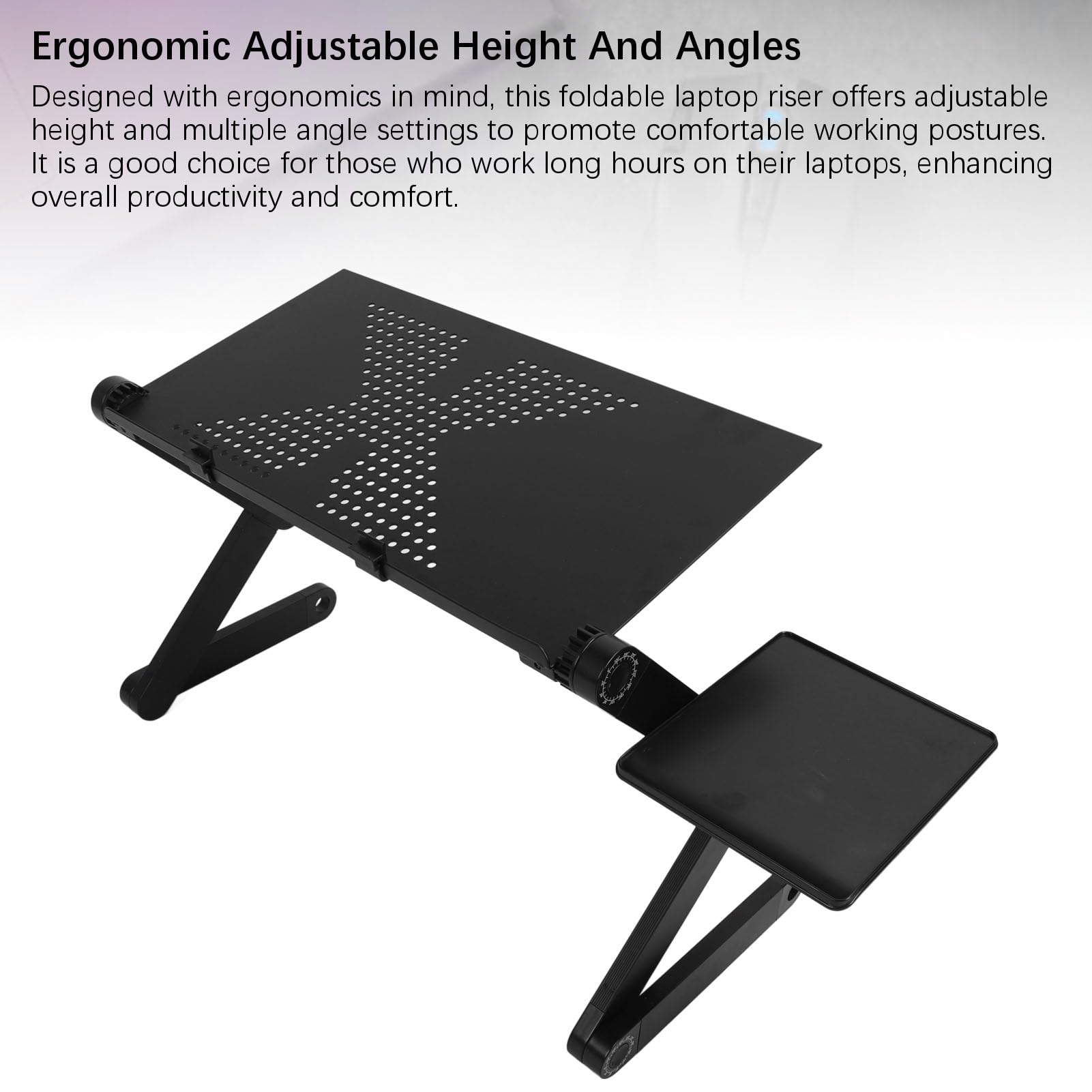 Soporte Ajustable para Computadora Portátil, Elevador para Computadora Portátil de Aleación de Aluminio Plegable Ergonómico Giratorio de 360 ​​Grados con Placa para Mouse, para (Black)