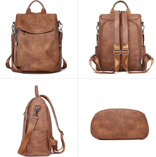 Miniatura 2 de Bromen - Mochila tipo bolso de mano de piel antirrobo para mujer a la moda, L