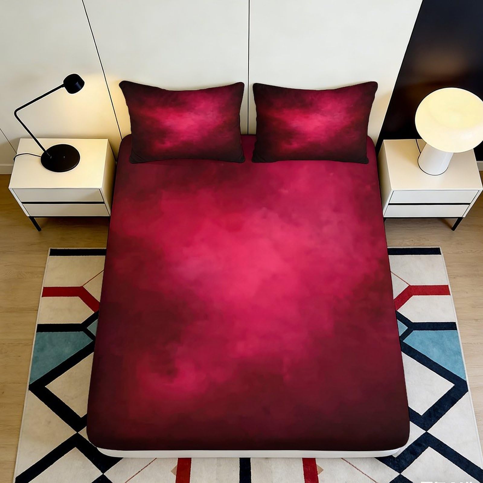 3D Printed Burgundy Red Fitted Sheet Microfiber Soft Breathable Gradient Mattress Cover for Bedroom Dormitory Guest Room Protection and Decoration 120x200x25cm