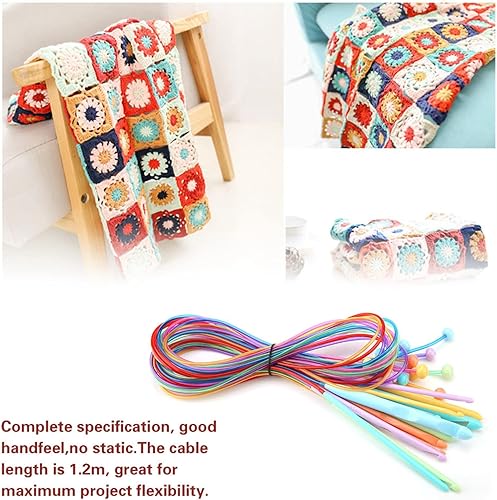 Miniatura 3 de Oumefar Juego de ganchos largos de ganchillo Tusani de metal con cordones intercambiables tunecinos con cable agujas de tejer de 0.197 in para
