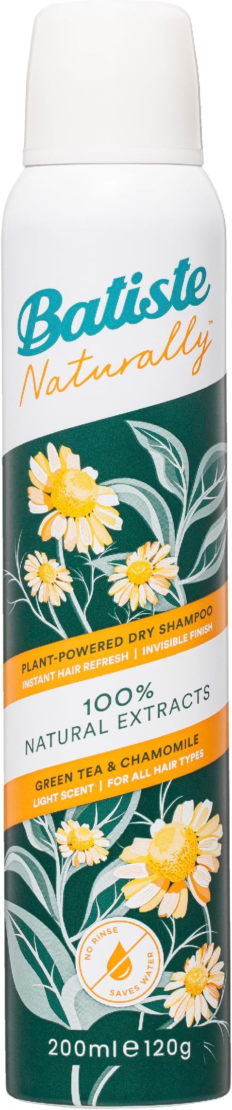 Batiste Naturally Instant Hair Refresh Green Tea & Chamomile Dry Shampoo For All Hair Type, 200 Ml