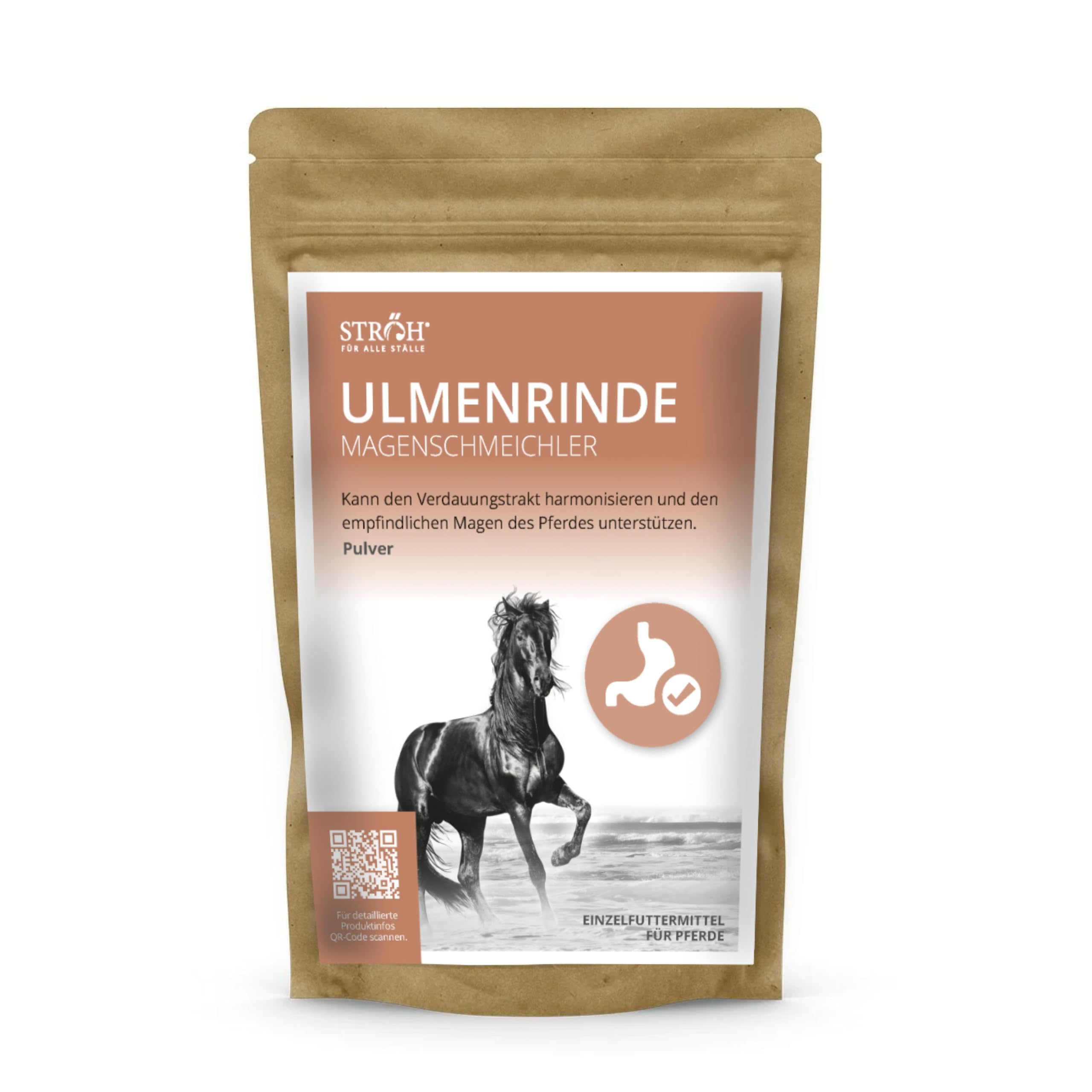 STRÖH Ulmenrinde Pulver für Pferde (300g) • Natürliche Unterstützung für Magen und Darm • Fein gemahlen • Magenschmeichler Pferd • Zusatzfutter Pferde • Naturprodukt+C11:E11