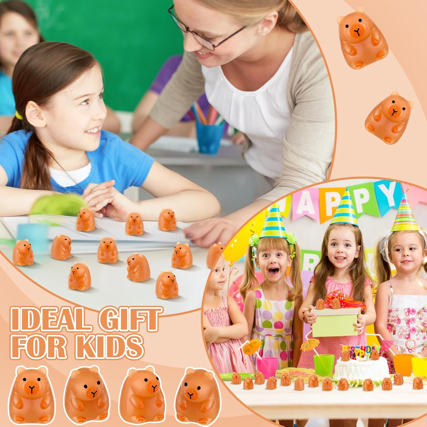 Civaner 60 Pcs Mini Taba Capybara Toy Small Capybara Stress Ball for Adults Cute Fidget Toy for Easter Egg Filler and Easter Basket Stuffer Party Favor Gift for Autism Anxiety ADHD