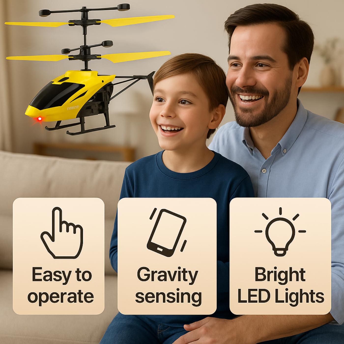 KIDZYMON® RC Helicopter with Hand Gravity Sensor, Flying Remote Control Helicopter Toy, Chargeble, 3D Light & Safety Sensor for Kids Age 4+ Years I Pack of 1 (Yellow) 4