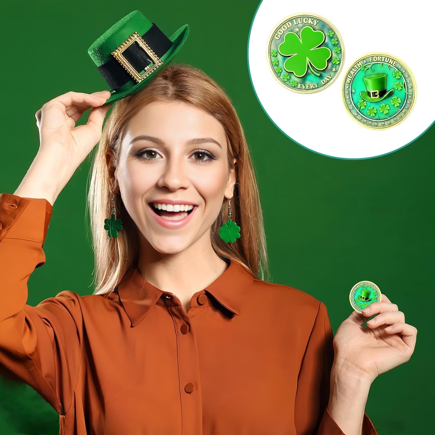 Good Luck Coin, Amuletos de Proteccion y Buena Suerte, Four Leaf Clover Lucky Coin Lottery Scratch Off Tool, Four Leaf Clover Charm Luck Gifts Wealth Fortune - Every Day Good Lucky