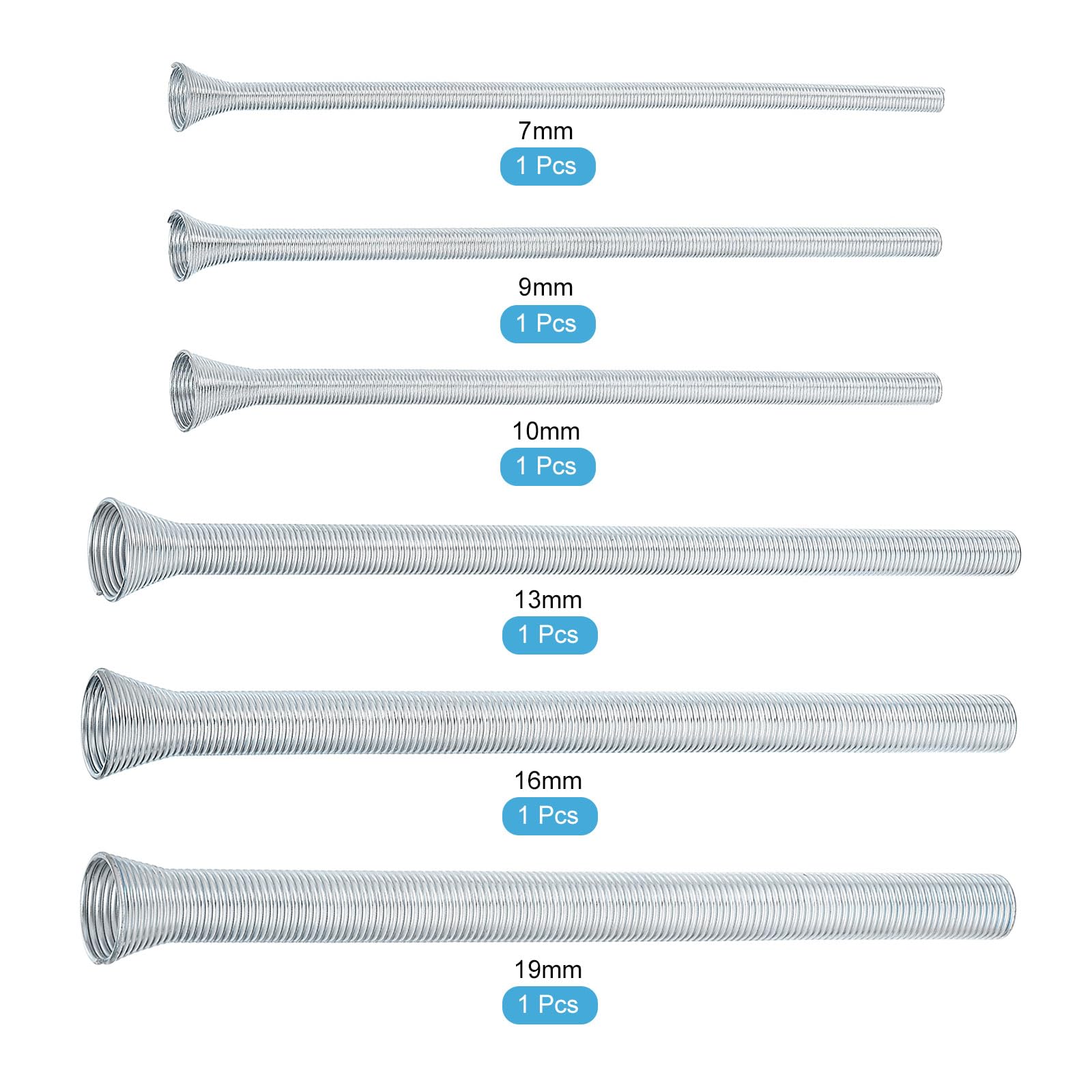 sourcing map Set di 6 piegatubi a molla per tubi in rame OD 1/4 ", 3/8", 1/2", 5/8", 3/4", molla di piegatura per tubi di rame, piegatrice a molla a spirale per rame, tubi in alluminio, argento