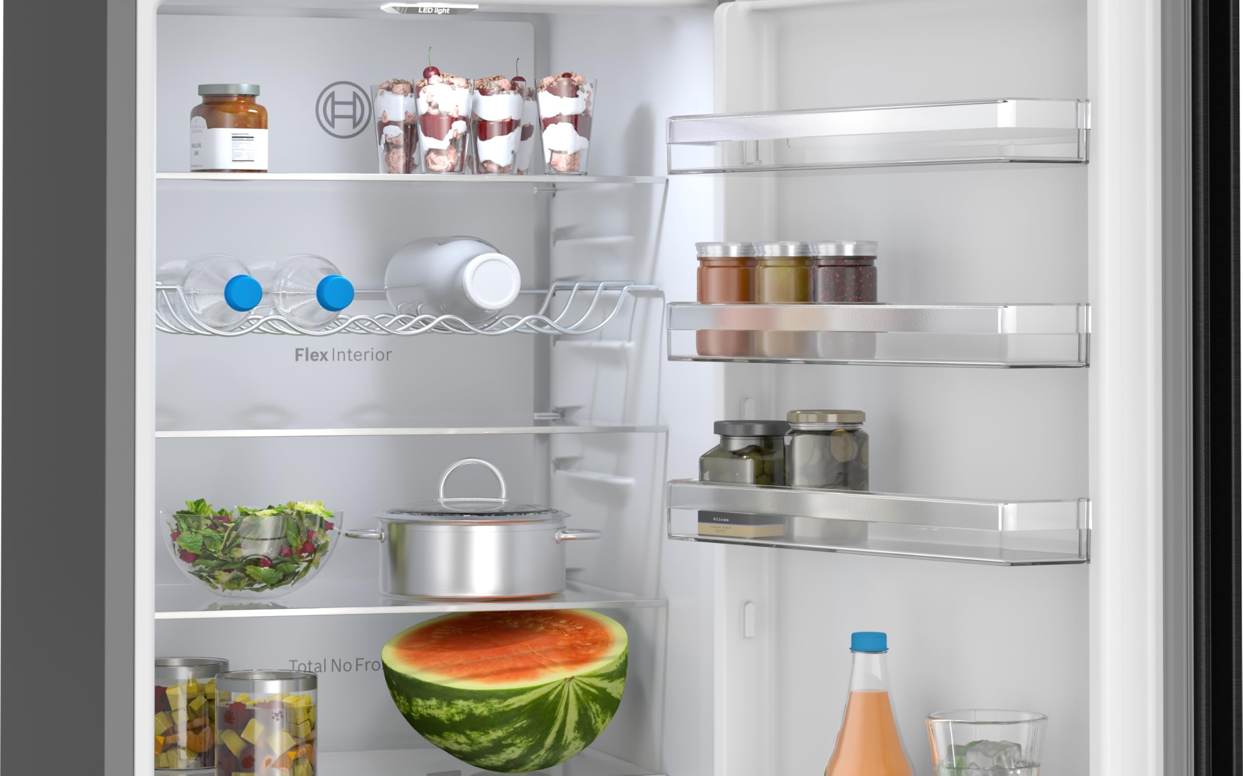 Bosch KGN392XCF Serie 4, Kombi-Kühlschrank freistehend, Total No Frost, VitaFresh XXL: Extra großer Platz für Ihre frischen Lebensmittel, PerfectFit, LED-Licht, Stahl, 203 x 60 cm