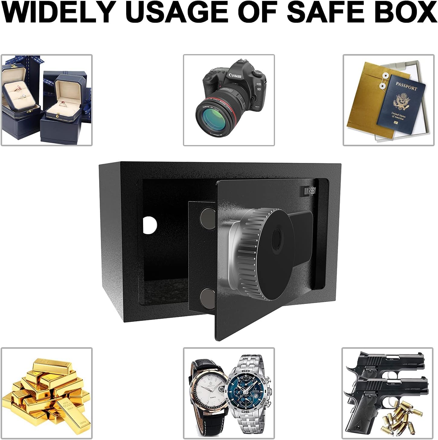 LIONSEN 0.7 Cubic Feet Safe Box with Biometric Fingerprint Touch Screen and Key Lock, Security Steel Home Safe, Secure Cash, Jewelry, ID Documents, Money - 13.8 x 9.8 x 9.8 Inches - - 