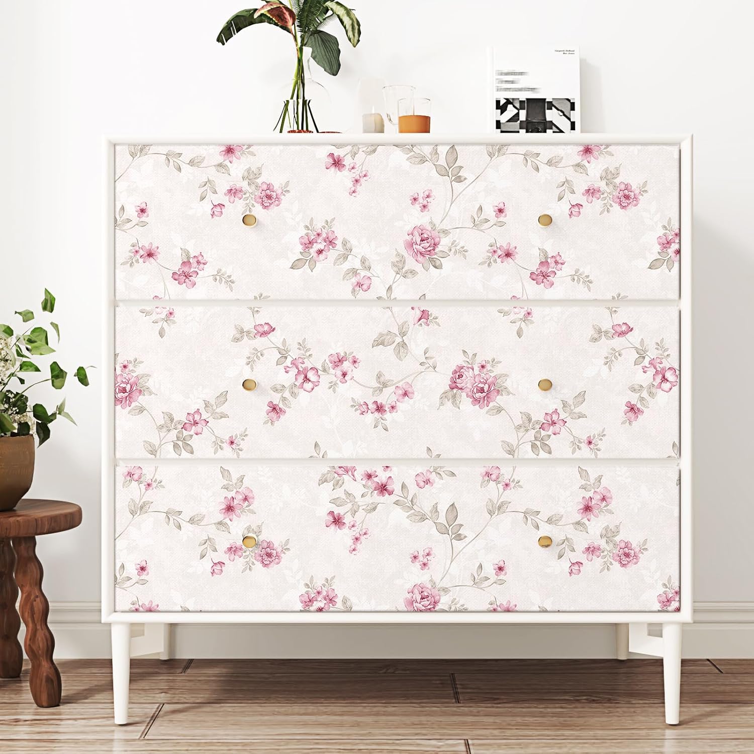 Elegant Pink Princess Wallpaper Floral Peel and Stick Wallpaper for Bedroom Bathroom 17.5"x78.8" Temporary Self Adhesive Removable Contact Paper for Cabinets Countertops Shelf Rose Wall Paper
