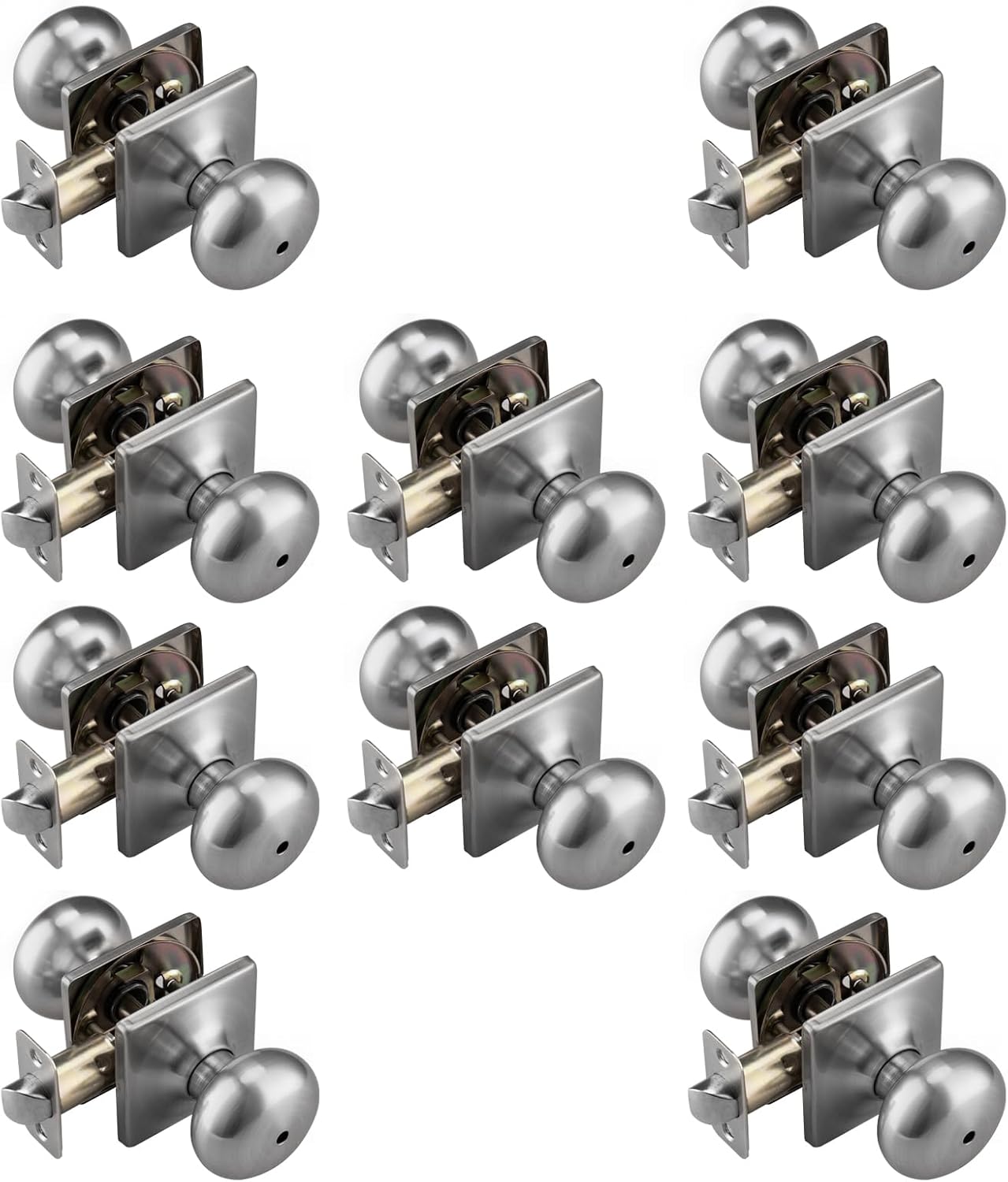 Brushed Nickel Door Knobs Set (10-pack) for Bath & Bed