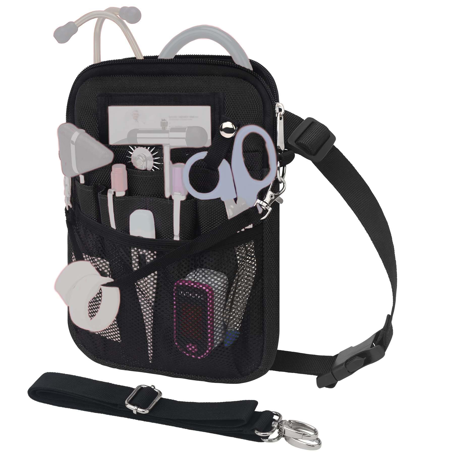 DONDONKA Nurse Fanny Pack with Medical Gear Pockets, Tape Holder, Medical Bag Nurse Waist Pouch Organizer with Utility Storage for Stethoscopes, Bandage Scissors and Other Emergency Supplies, Black