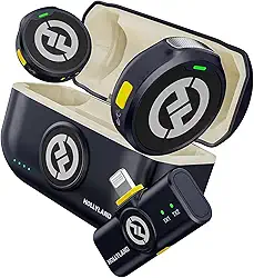 Hollyland Lark M2 Microfone de Lapela Sem Fio, Certificado MFi com Cancelamento de Ruído Inteligente, Iphone11/12/13/14, Transmissão Sem Fio de 300M, 30H Duração de Bateria, Ideal para Vlog-Preto