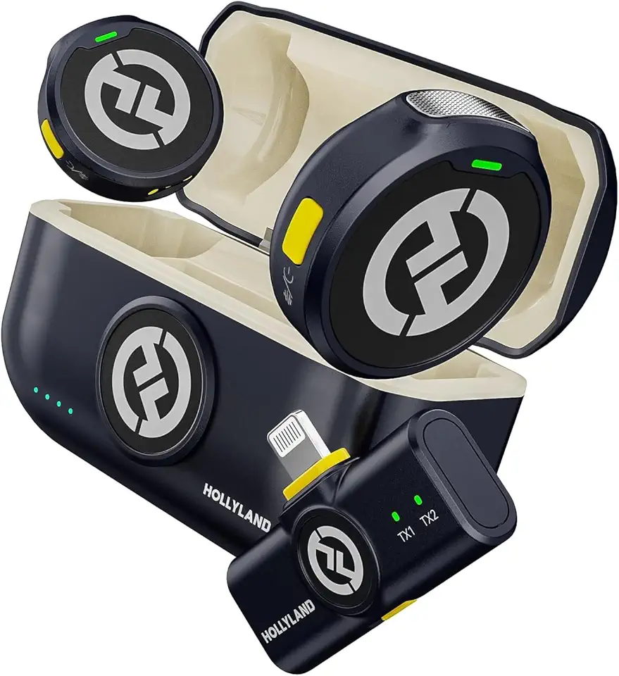 Hollyland Lark M2 Microfone de Lapela Sem Fio, Certificado MFi com Cancelamento de Ruído Inteligente, Iphone11/12/13/14, Transmissão Sem Fio de 300M, 30H Duração de Bateria, Ideal para Vlog-Preto