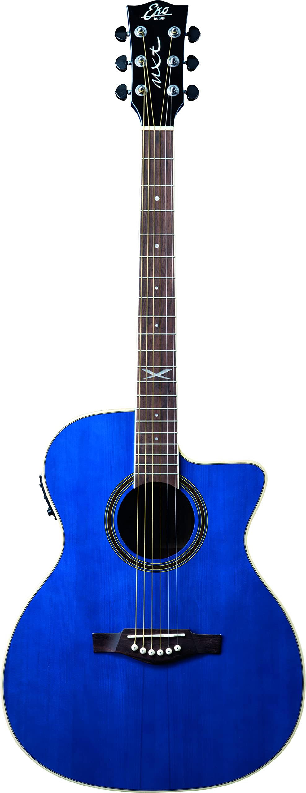 EKO GUITARS – NXT A100CE SEE THROUGH BLUE, Akustikgitarre, Decke aus Fichte, Zargen, Boden und Hals aus Mahagoni, Griffbrett aus südamerikanischem Roupanà, Dreadnought Cutaway, Farbe Blau