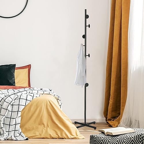 Miniatura 5 de Perchero independiente, árbol de abrigo negro con 8 ganchos de metal para entrada, pasillo, dormitorio, oficina para abrigos, ropa colgante,