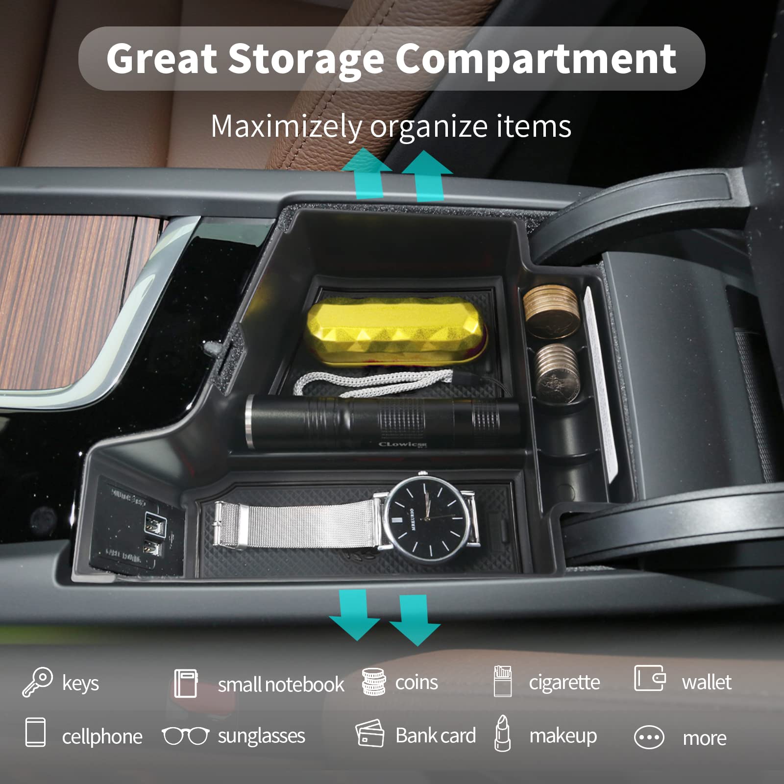 CDEFG Compatibile con Volvo XC60 XC90 V60 S60 V90 S90 2017 – 2024 2025 Bracciolo portaoggetti portaoggetti per console per auto, centro, organizer per vassoio XC60 XC90 accessori