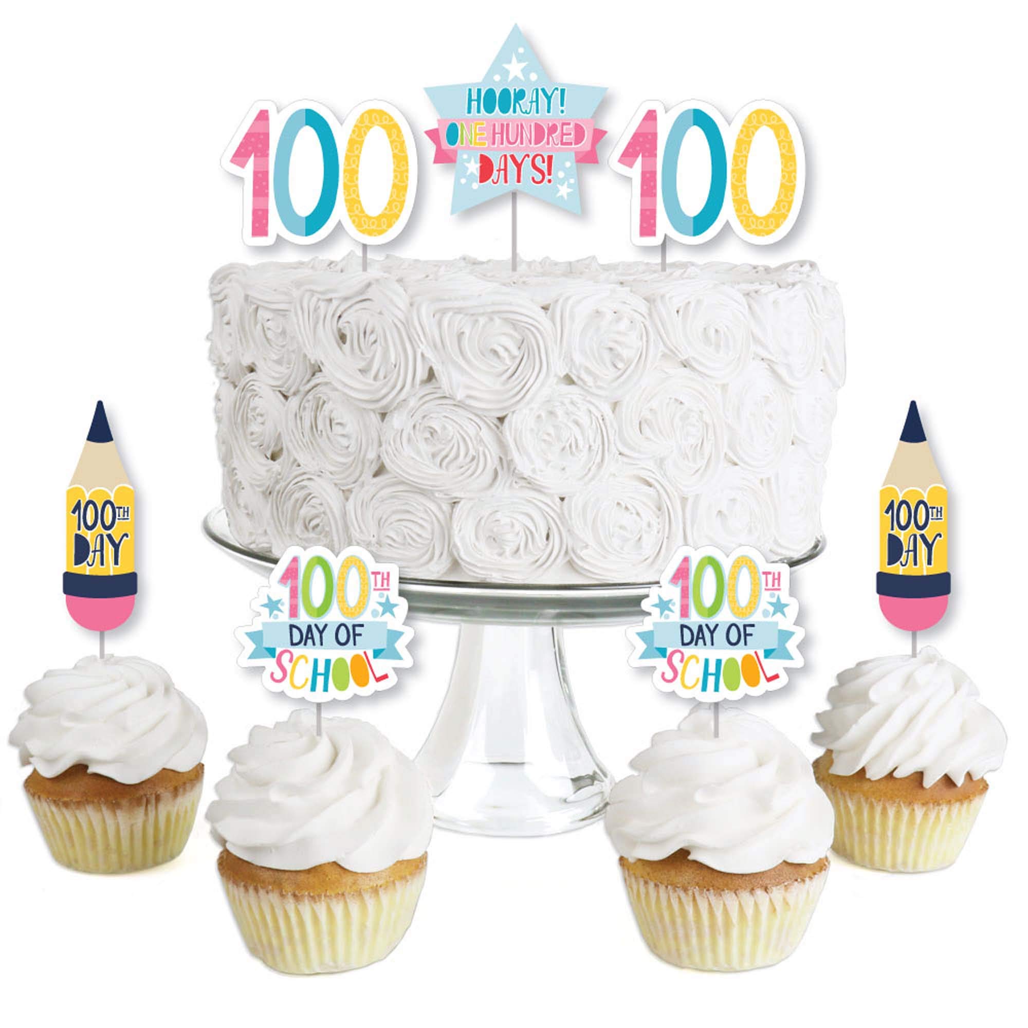 Big Dot of HappinessBig Dot of Happiness Happy 100th Day of School - Dessert Cupcake Toppers - 100 Days Party Clear Treat Picks - Set of 24