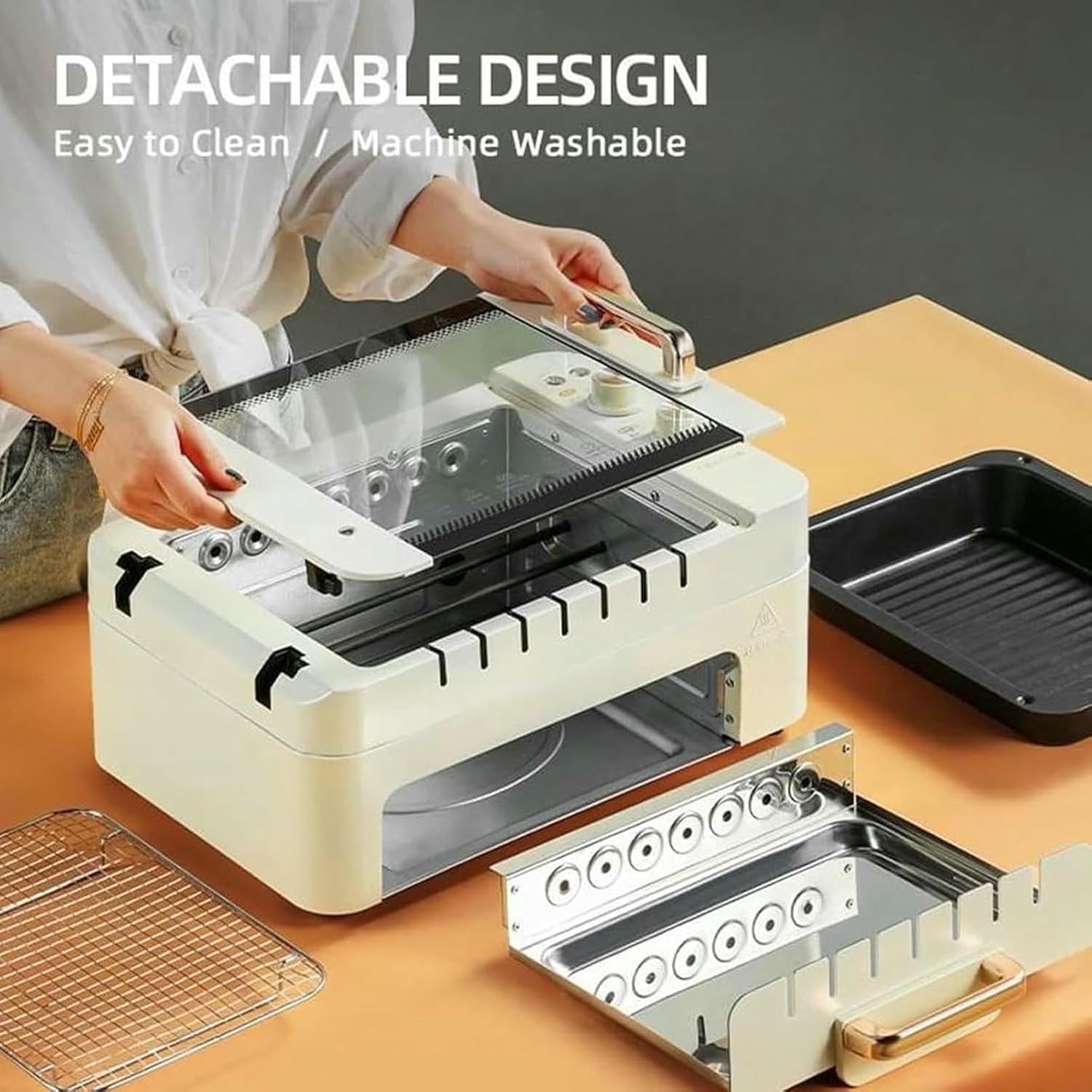 Electric Kebab Grill Machine, Non-Stick Double Layer Grill Oven, Automatic 360° Rotating BBQ Skewers Machine, BBQ Pot for Indoor Outdoor Camping