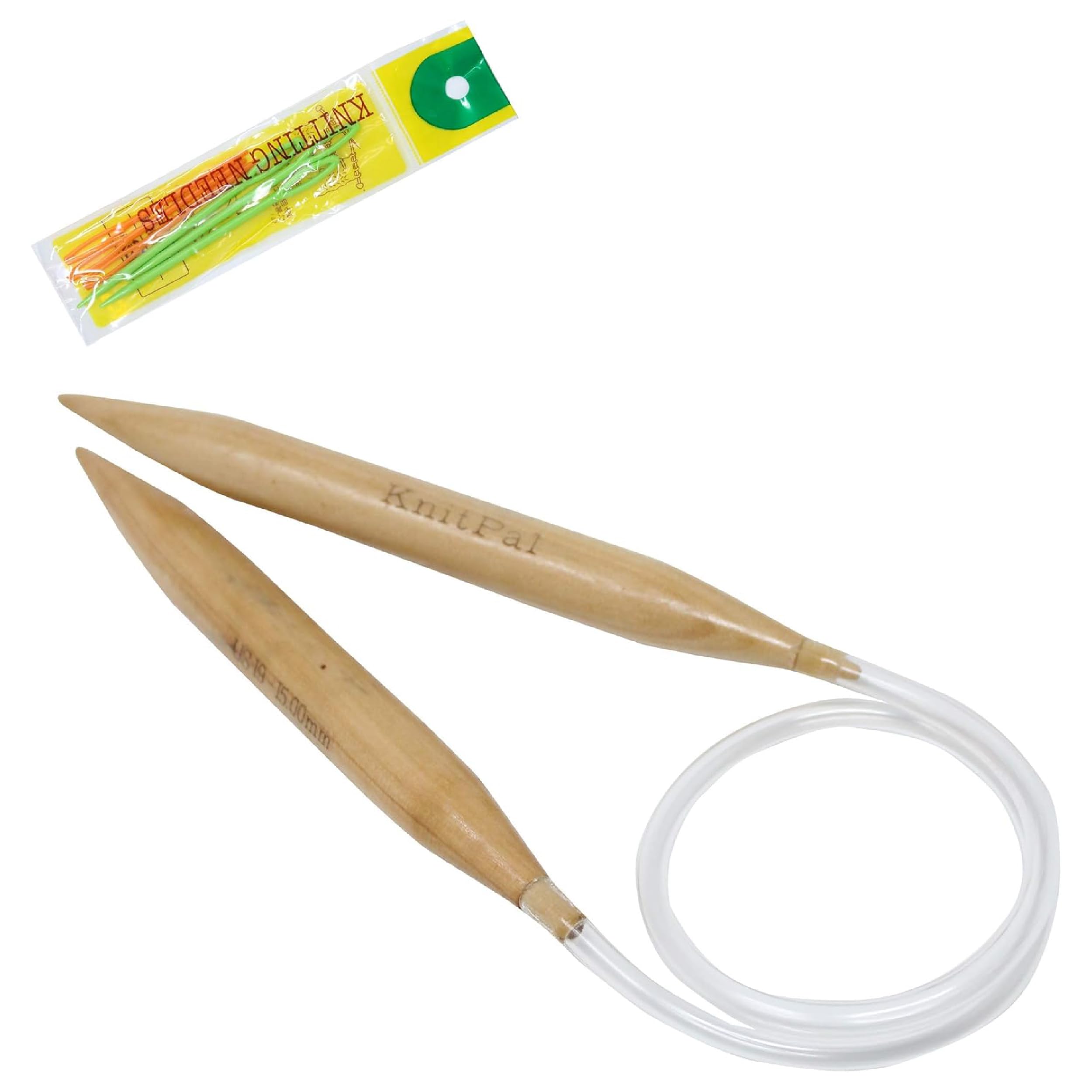 KnitPal 24-inch (60cm) Thick Oak Wooden Circular Knitting Needles with Cable Size 19 - Large Knitting Needles for Chunky Yarn with eBook - US Size 19 (15mm)