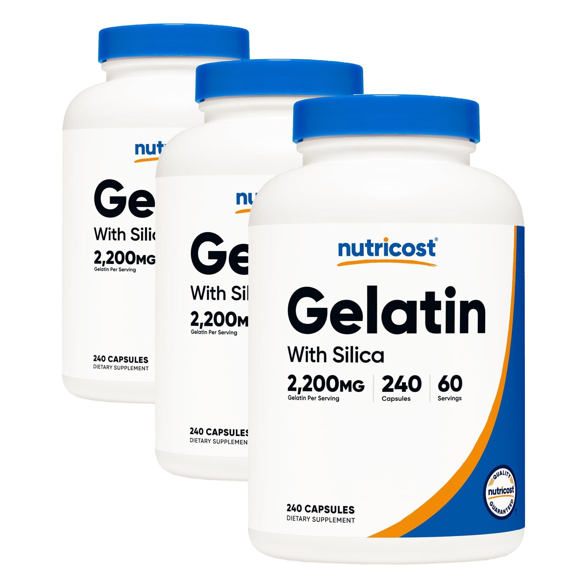 Nutricost Gelatin with Silica (2,200mg) 240 Capsules, Gluten-Free (Pack of 3) 240 Count (Pack of 3)