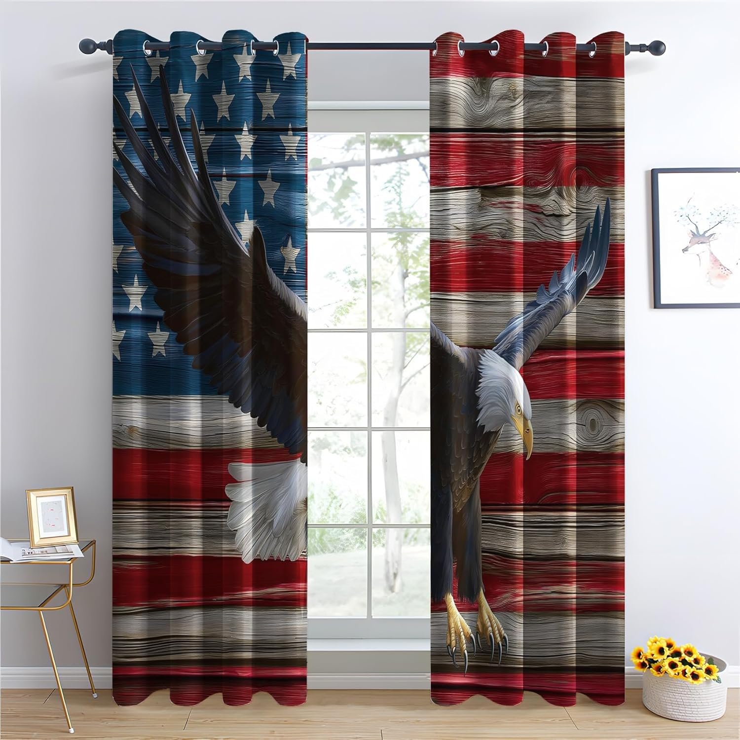 Generisch Vorhänge Amerikanischer Stil Thermovorhang Kälteschutz Seeadler Blickdicht Ösenschal für Gardinen Wohnzimmer & Schlafzimmer H 245 x B 140 cm 2er Set B147