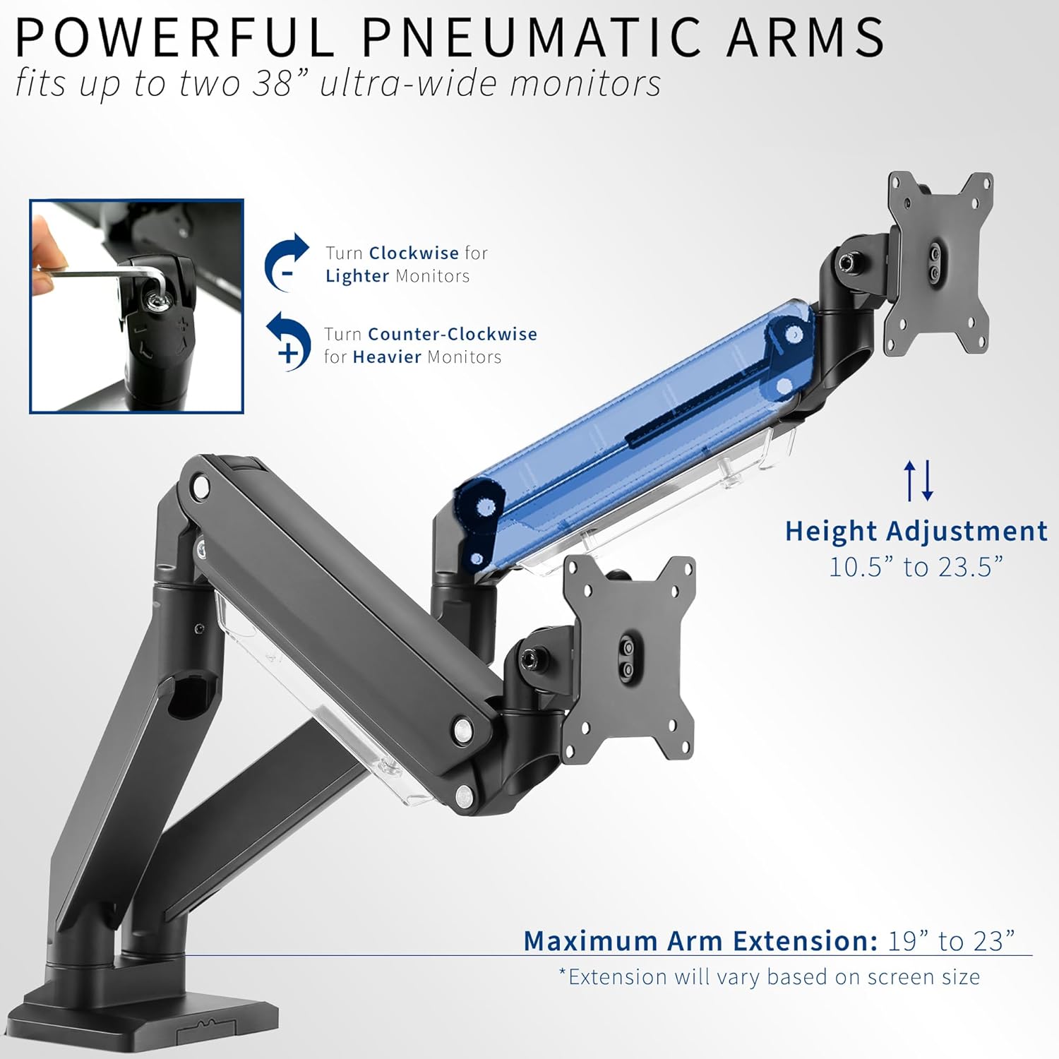 VIVO Premium Aluminum Heavy Duty Arms, Fits 2 Ultrawide Monitors up to 38 inches, Widescreen Dual Monitor Desk Mount with Instant Pneumatic Spring Height Adjustment VESA Stand, STAND-V102G2