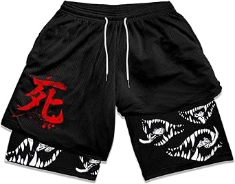 Mens 2 in 1 Running Shorts Anime Shorts for Men Workout Athletic Training Gym Outdoor Sports Basketball Shorts