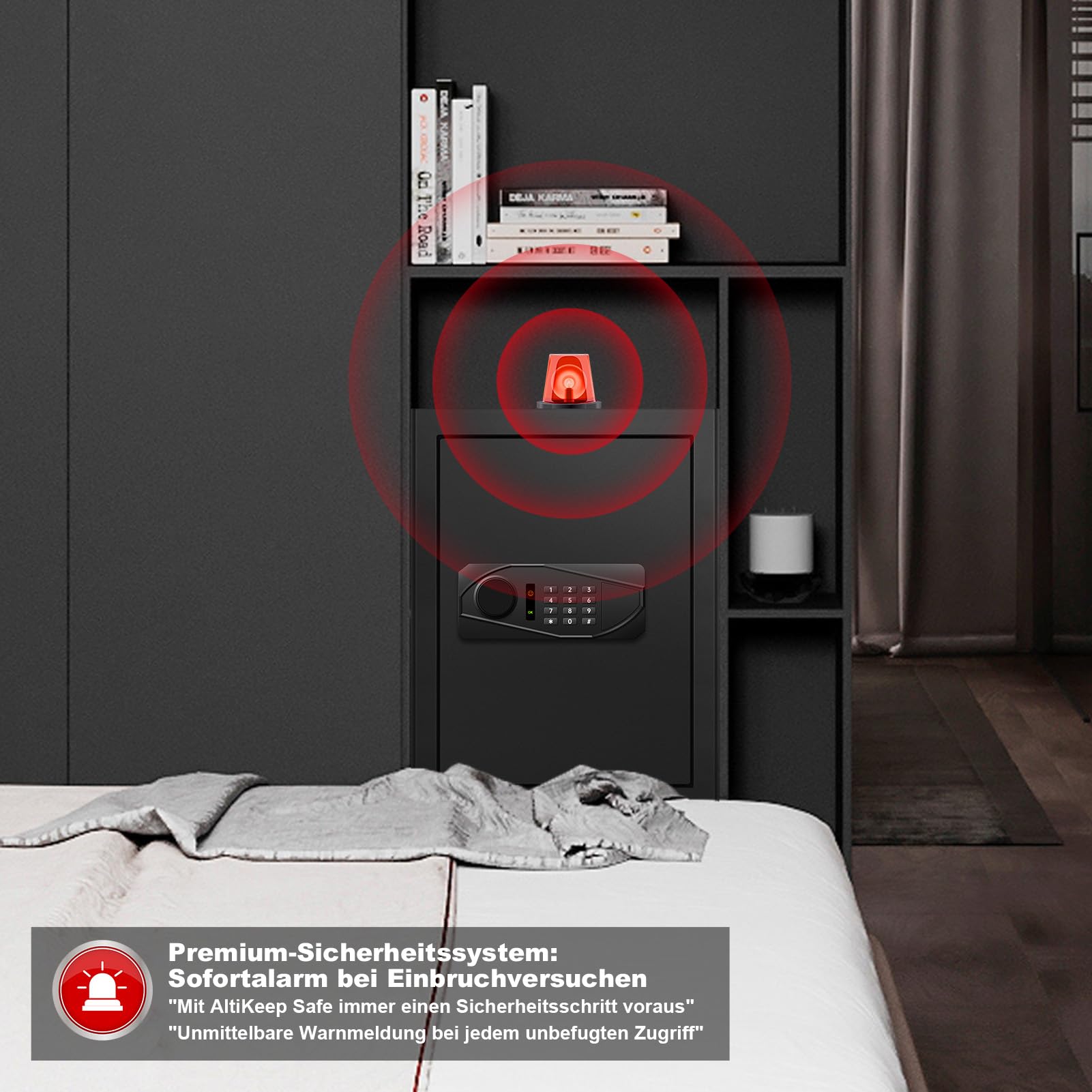 Digital Security Elektronischer Tresor mit LED-Beleuchtung, 60L Feuersicherer Safe für Zuhause, Büro, Hotel – Inklusive A4-Dokumentenbeutel und Wandmontage-Set (35x35x45cm)